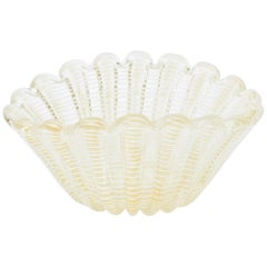 Bol festonné en verre italien Murano Barovier&Toso avec toile d'araignée en aventurine dorée