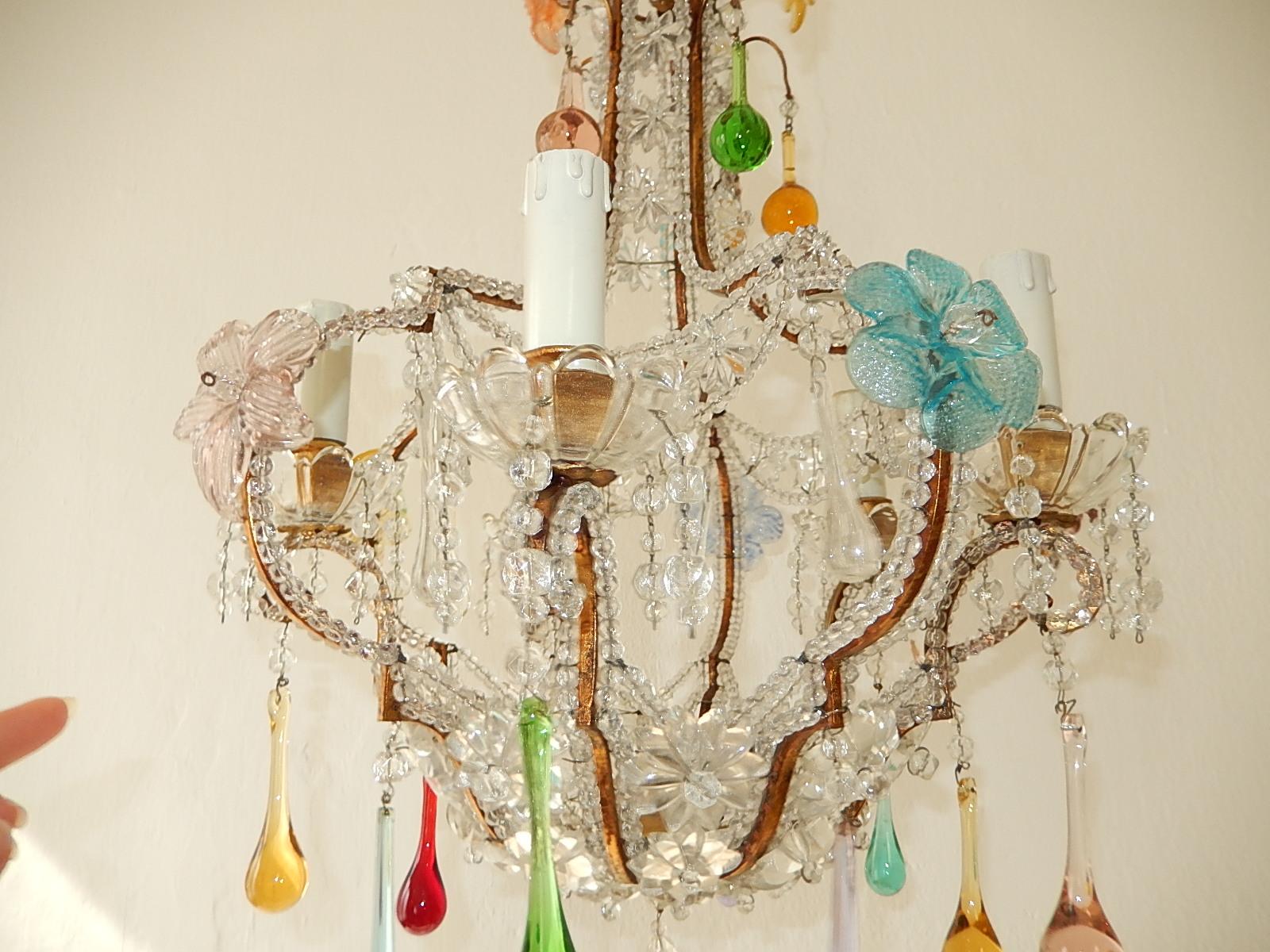 Italian Murano Beaded Multi-Color Flowers, Drops & Stars Chandelier, circa 1920 6