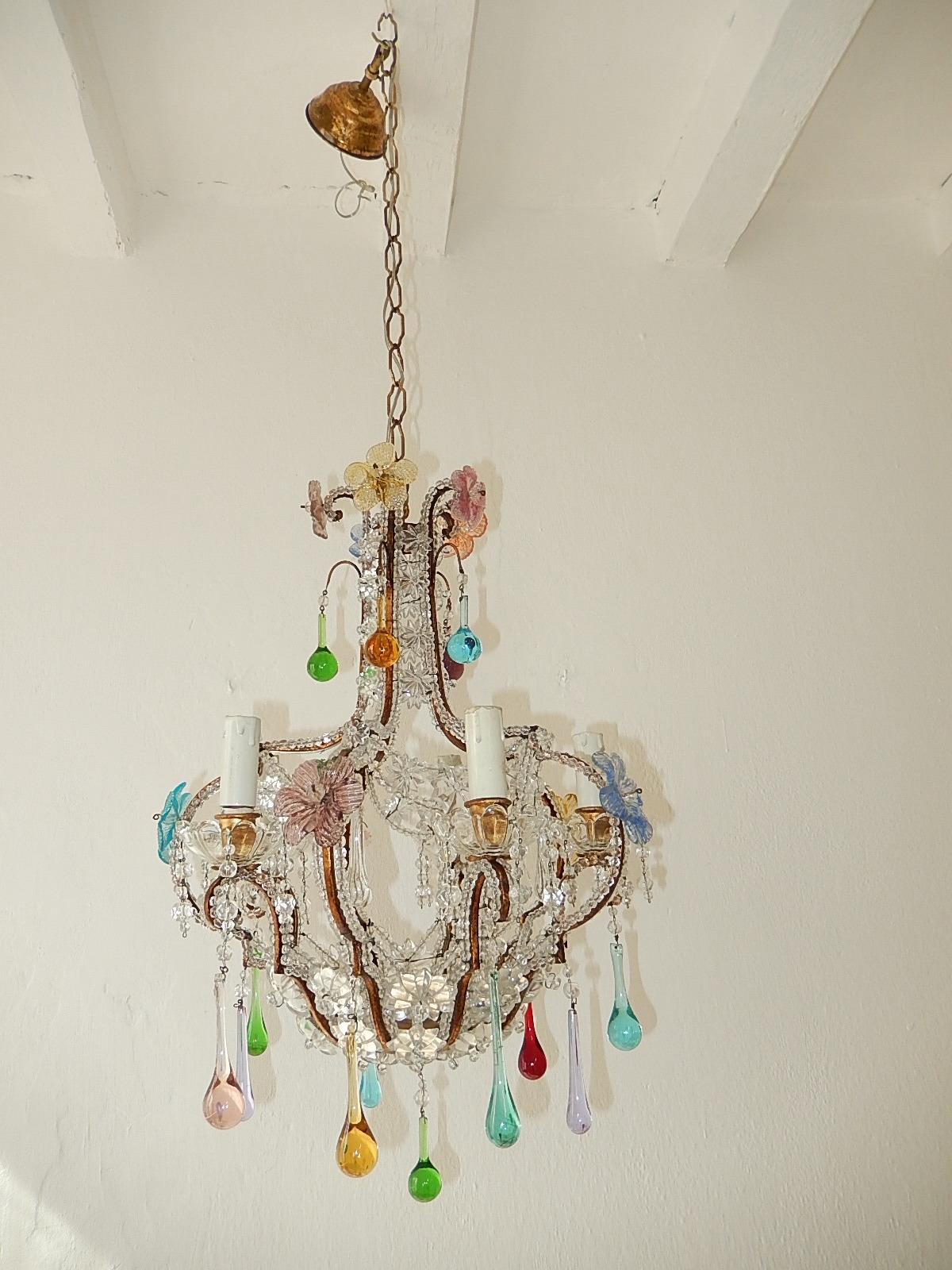 Italian Murano Beaded Multi-Color Flowers, Drops & Stars Chandelier, circa 1920 In Good Condition In Modena (MO), Modena (Mo)