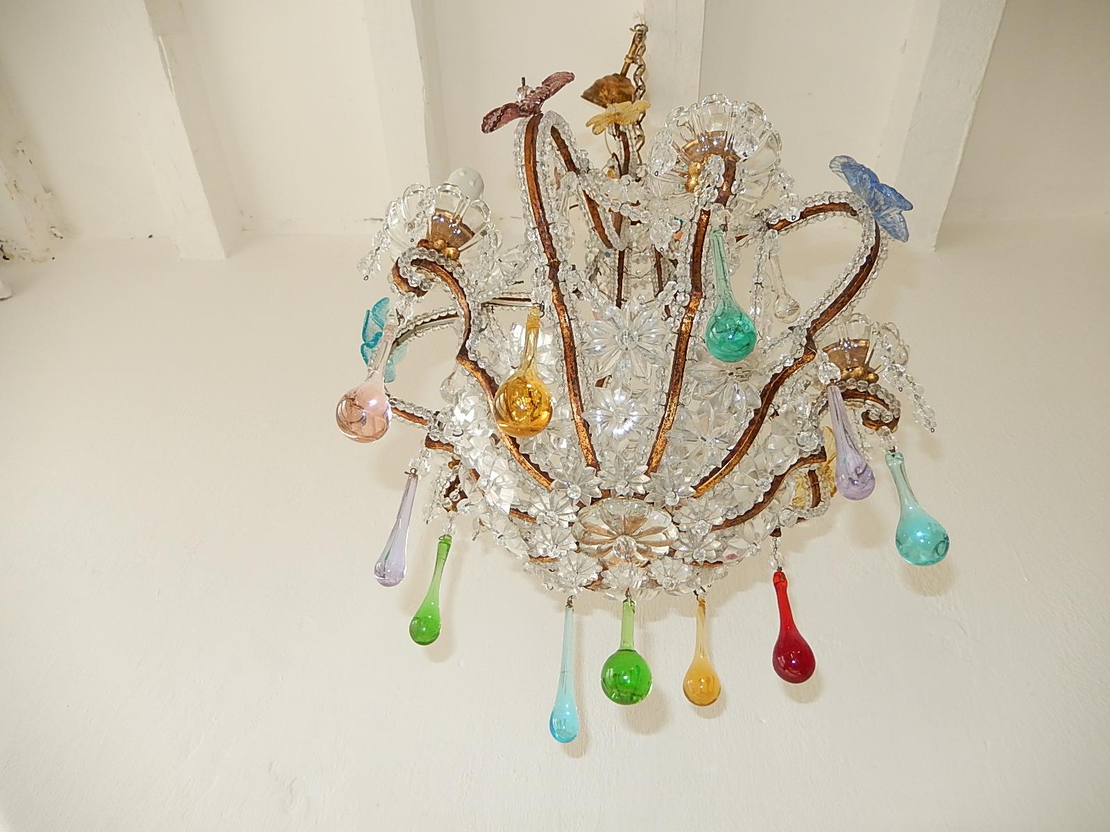 Early 20th Century Italian Murano Beaded Multi-Color Flowers, Drops & Stars Chandelier, circa 1920