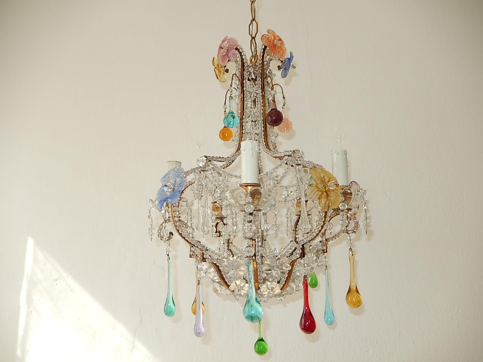 Italian Murano Beaded Multi-Color Flowers, Drops & Stars Chandelier, circa 1920 3