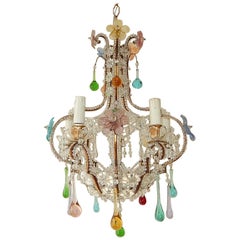 Italian Murano Beaded Multi-Color Flowers, Drops & Stars Chandelier, circa 1920