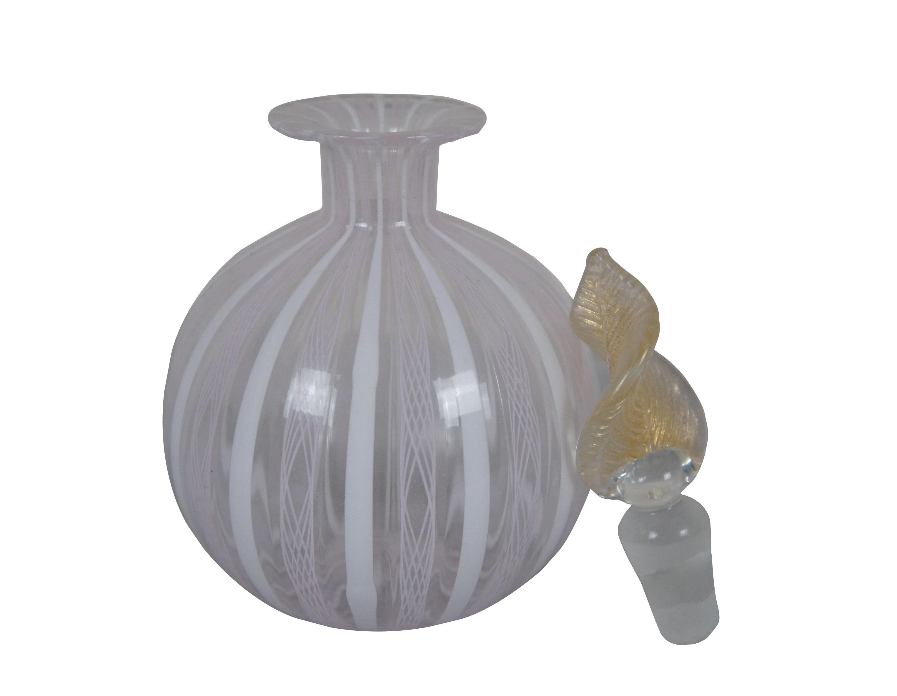 Mid-Century Modern Italian Murano Blown Art Glass Latticino Perfume Bottle w Flame Stopper 5.5