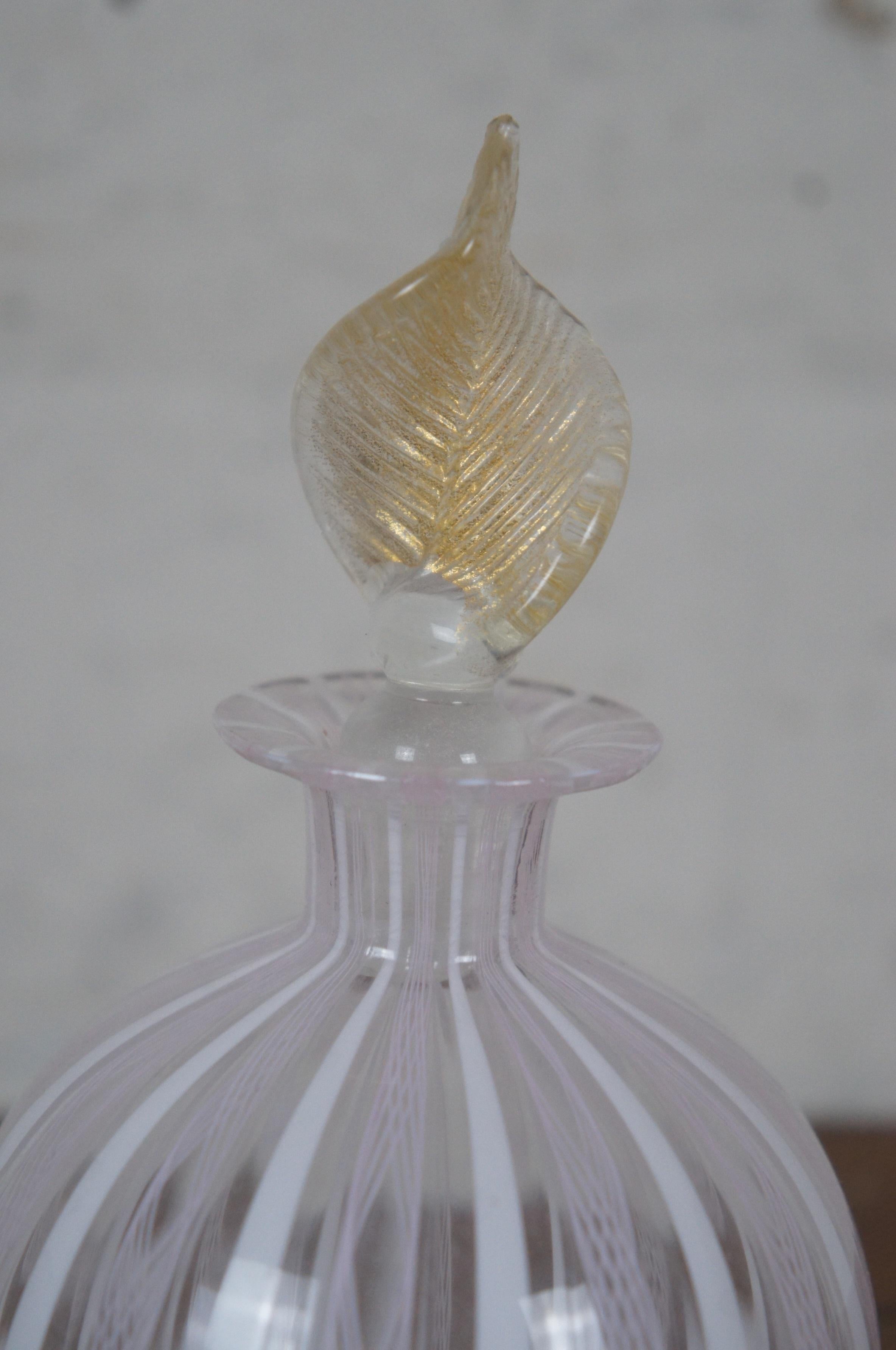 Italian Murano Blown Art Glass Latticino Perfume Bottle w Flame Stopper 5.5