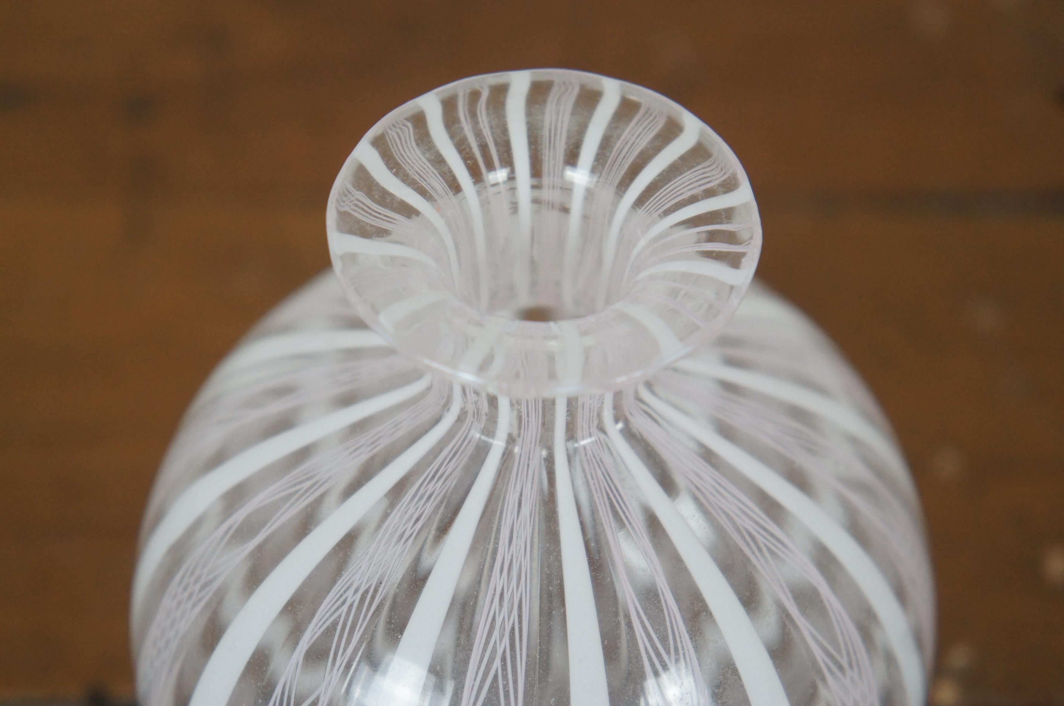 Italian Murano Blown Art Glass Latticino Perfume Bottle w Flame Stopper 5.5