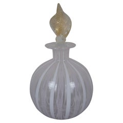 Retro Italian Murano Blown Art Glass Latticino Perfume Bottle w Flame Stopper 5.5"