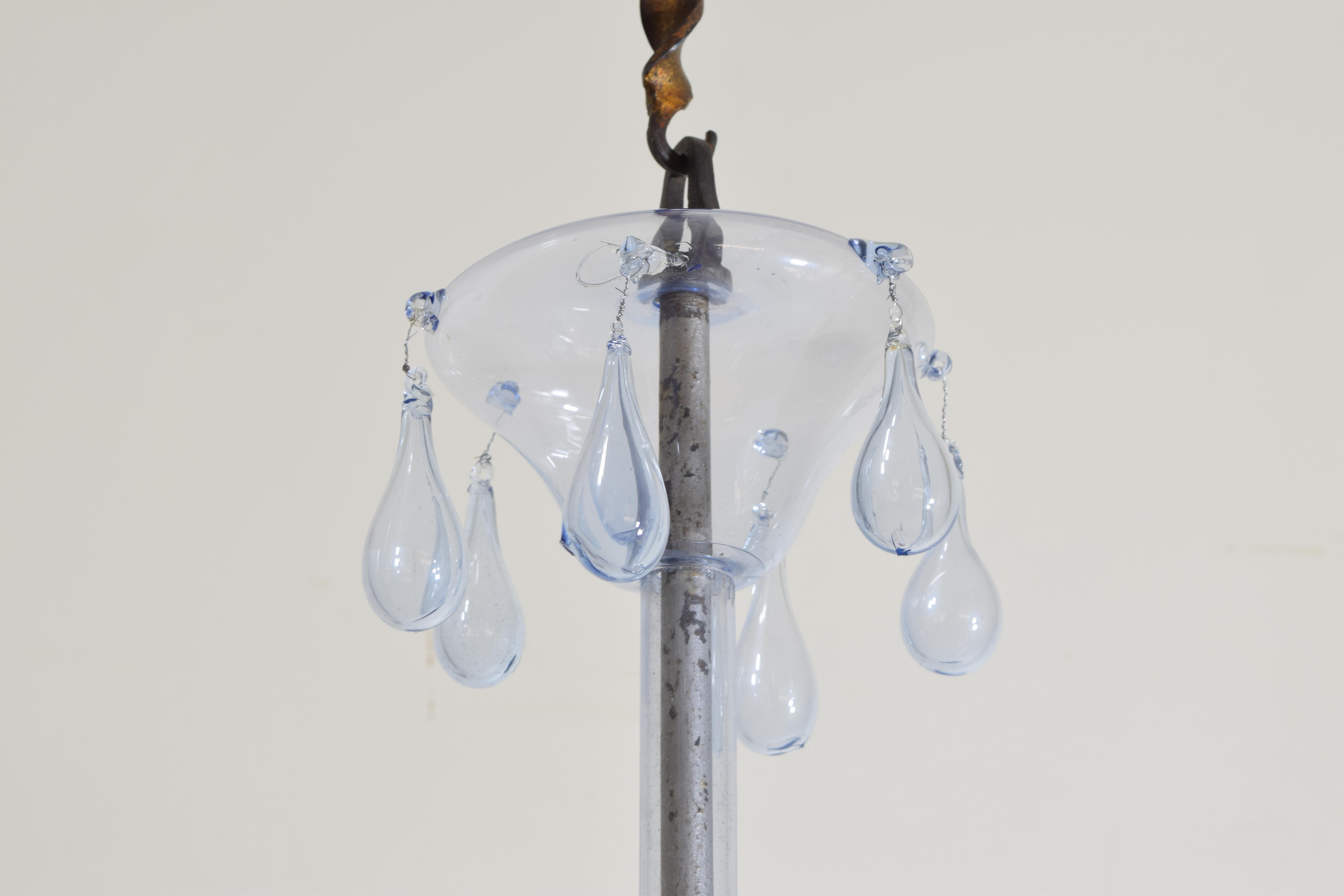 Blown Glass Italian, Murano, Blown Blue Glass 6-Arm Chandelier, Early 20th Century