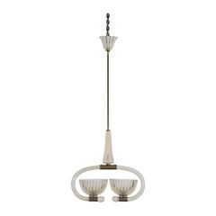 Italian, Murano, Blown & Cast Glass & Brass 2-Light Chandelier, mid 20th century