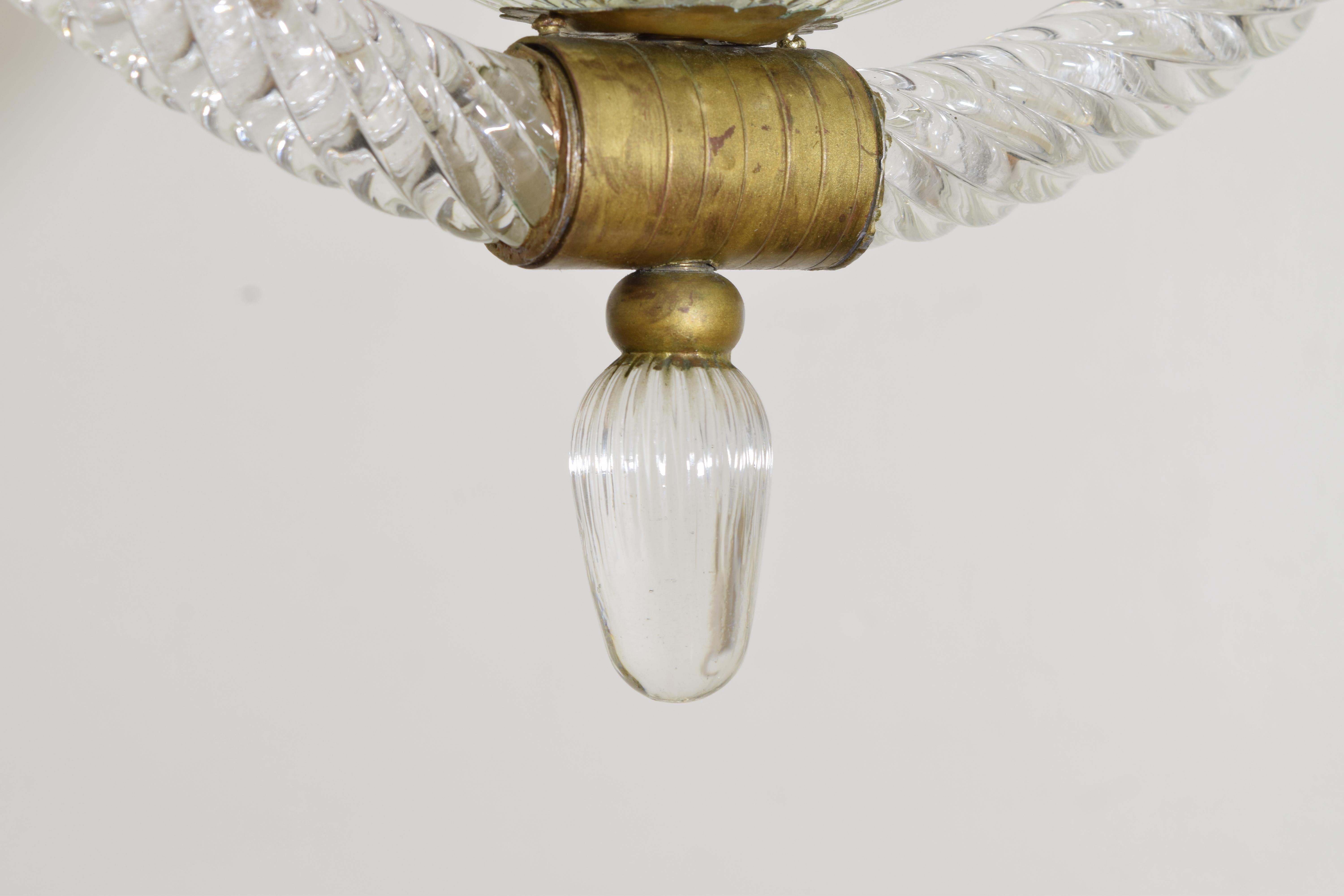 Italienische, Murano-, geblasenes Glas, C-Form, 1-Licht-Hängelampe, 1. Hälfte des 20. Jahrhunderts, UL- verdrahtet im Angebot 4