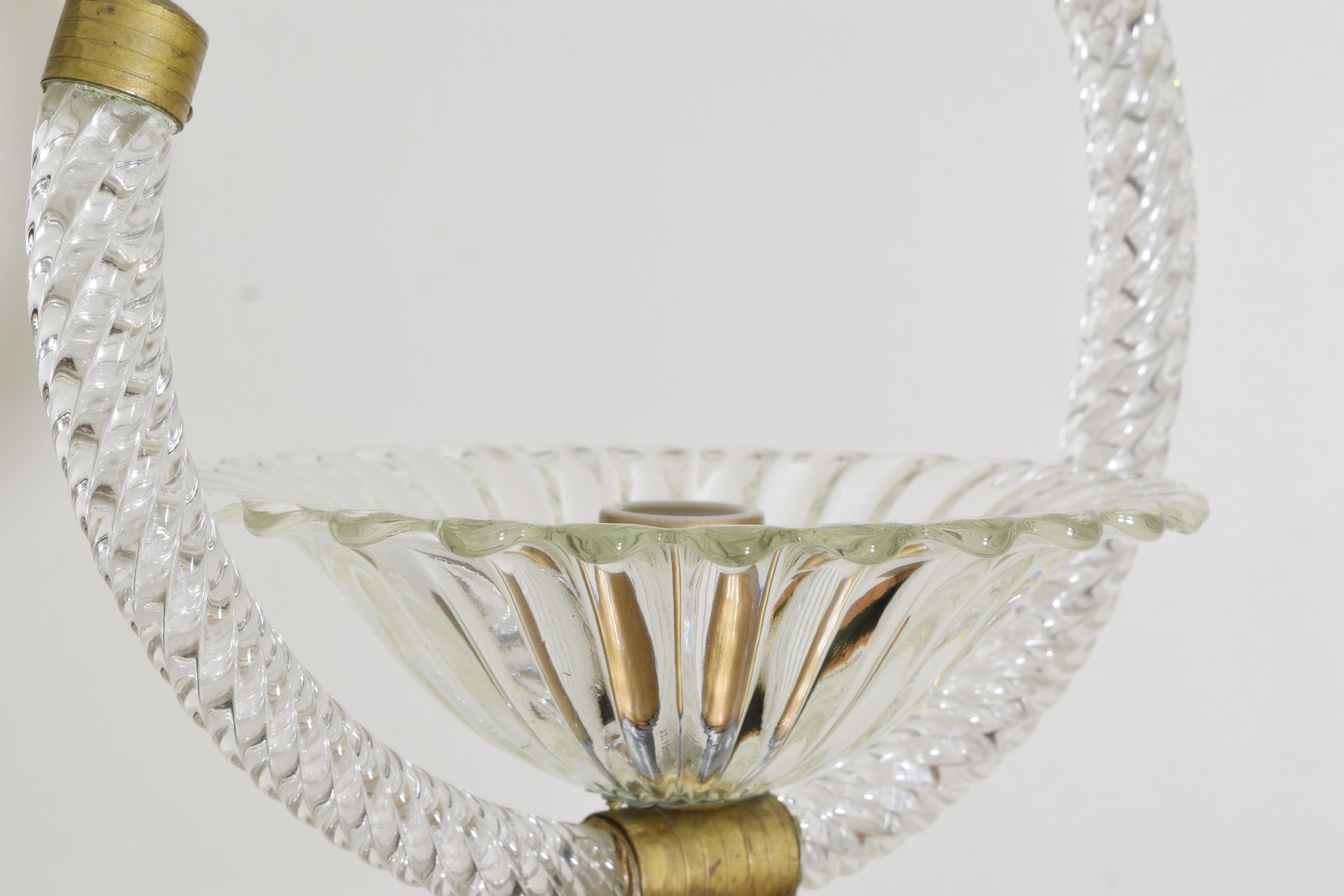 Italienische, Murano-, geblasenes Glas, C-Form, 1-Licht-Hängelampe, 1. Hälfte des 20. Jahrhunderts, UL- verdrahtet im Angebot 2