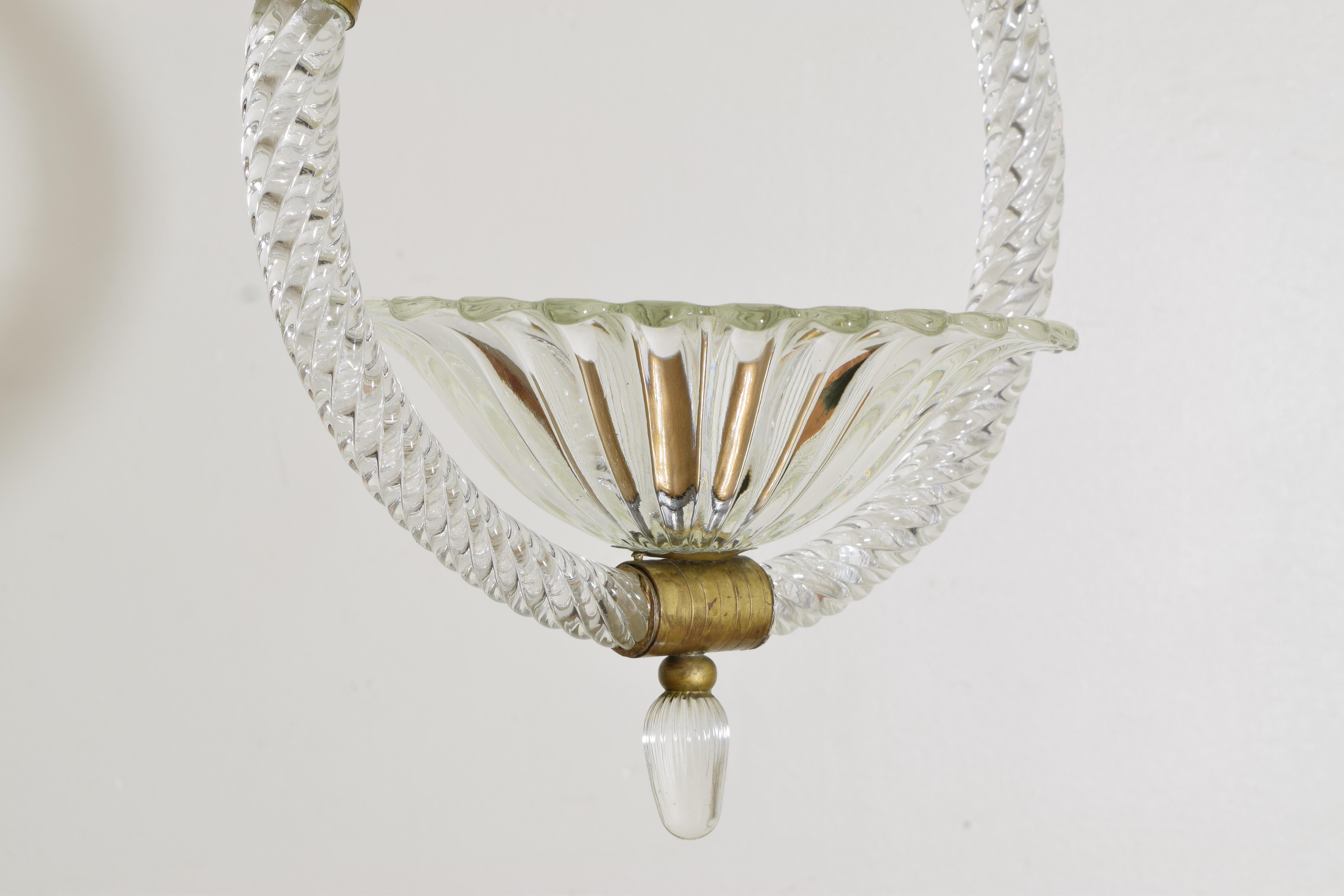 Italienische, Murano-, geblasenes Glas, C-Form, 1-Licht-Hängelampe, 1. Hälfte des 20. Jahrhunderts, UL- verdrahtet im Angebot 3