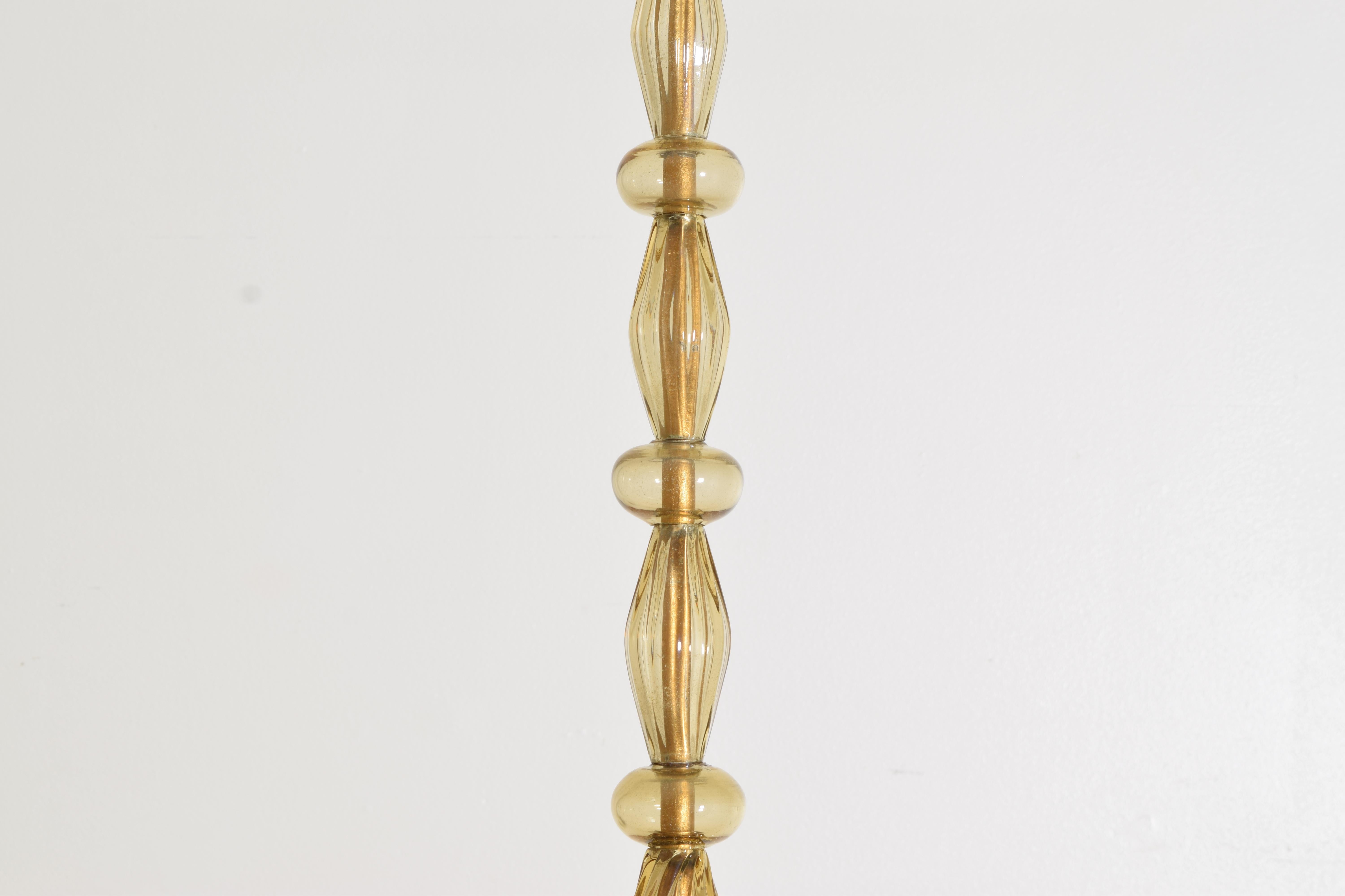 20th Century Italian, Murano, Blown Glass Tall 3-Light Chandelier, ca. 1950 For Sale