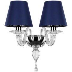 Italian Murano Blown Glass Wall Sconces, Blue sapphire Shades