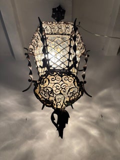 Italian Murano Blown Glass Wrought Iron Lantern Chandelier Rare c 1900