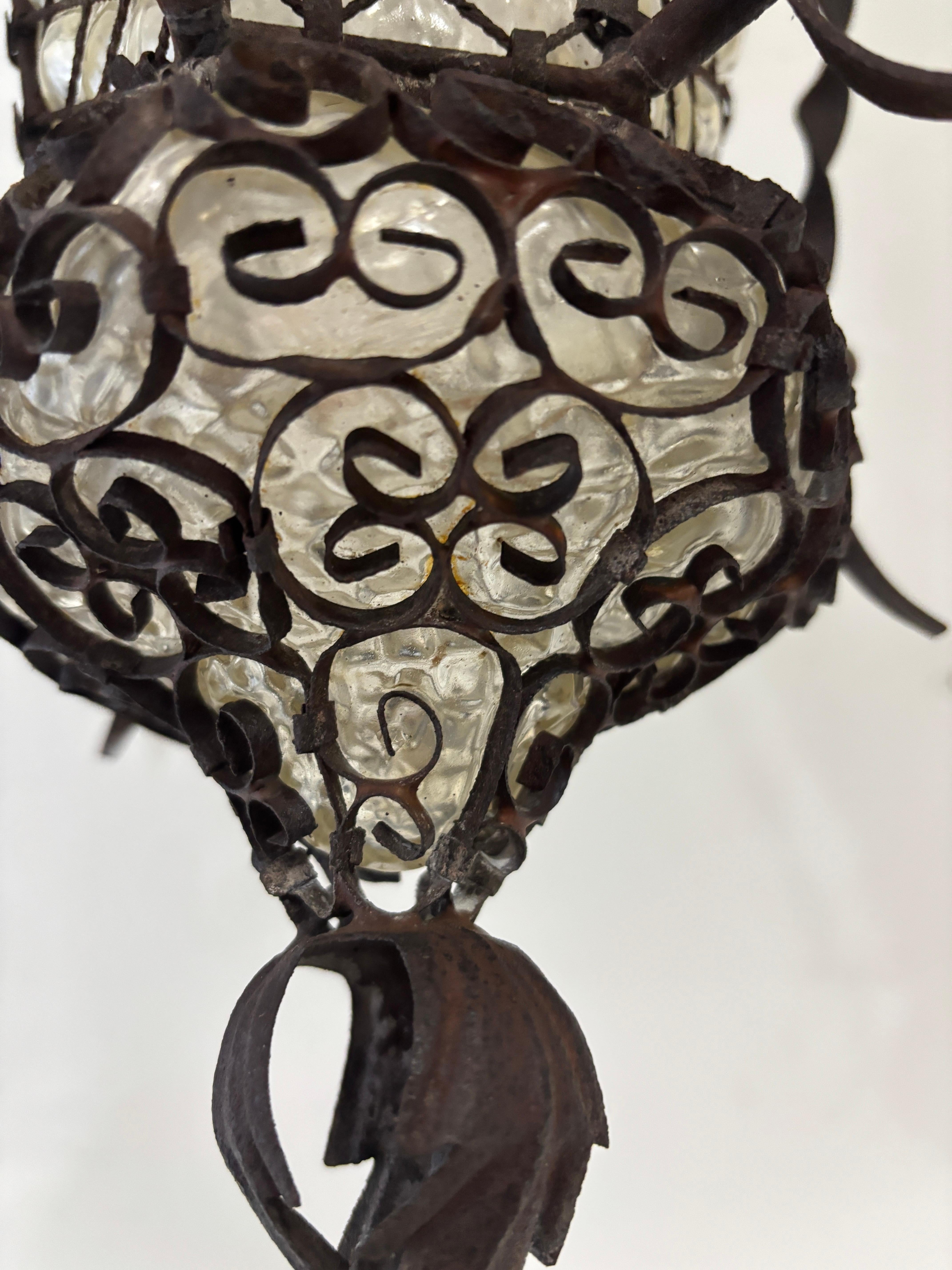Italienischer Murano-Kronleuchter aus geblasenem Glas und Schmiedeeisen Selten um 1900 im Angebot 2