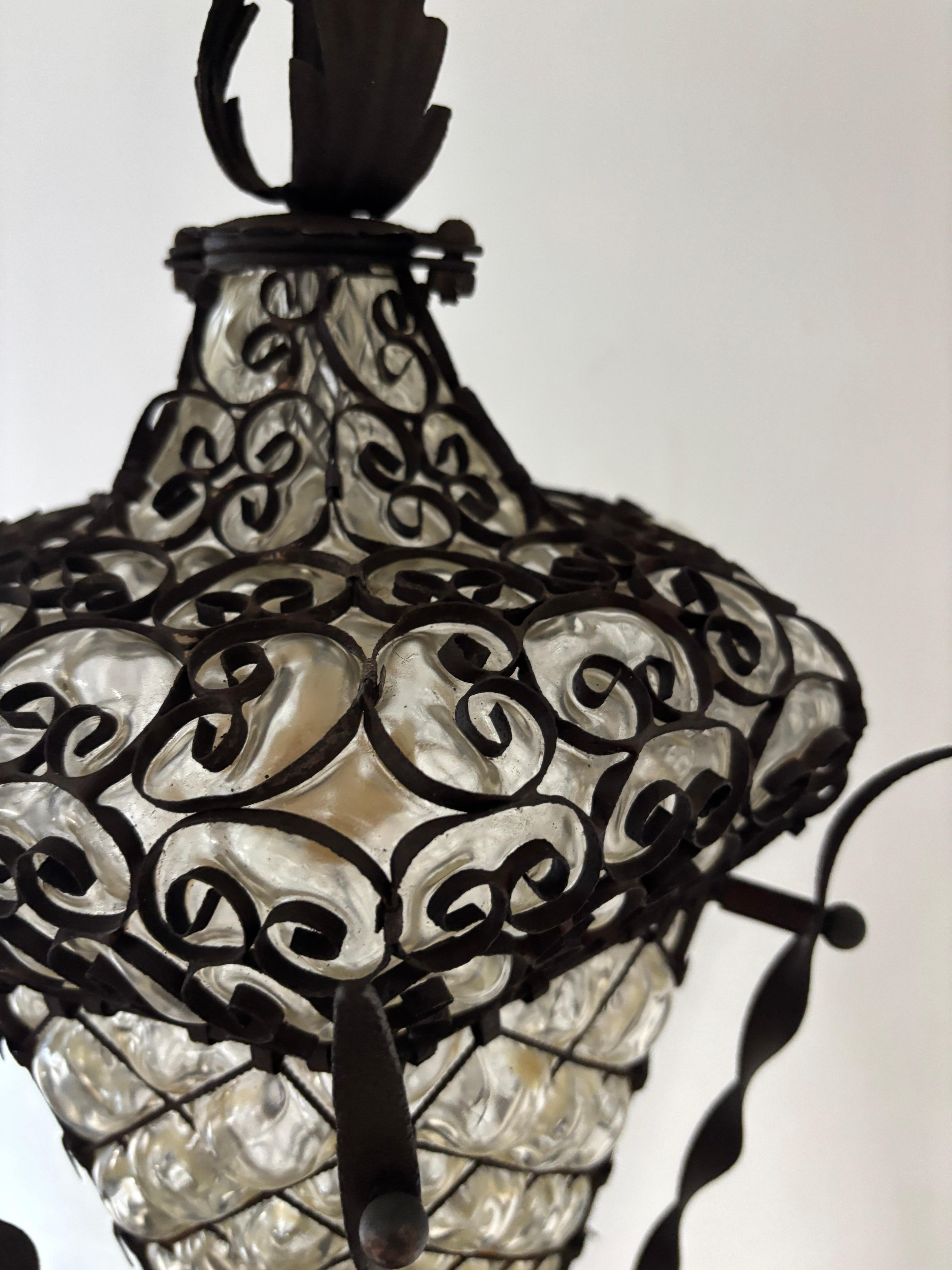 Italienischer Murano-Kronleuchter aus geblasenem Glas und Schmiedeeisen Selten um 1900 im Angebot 3