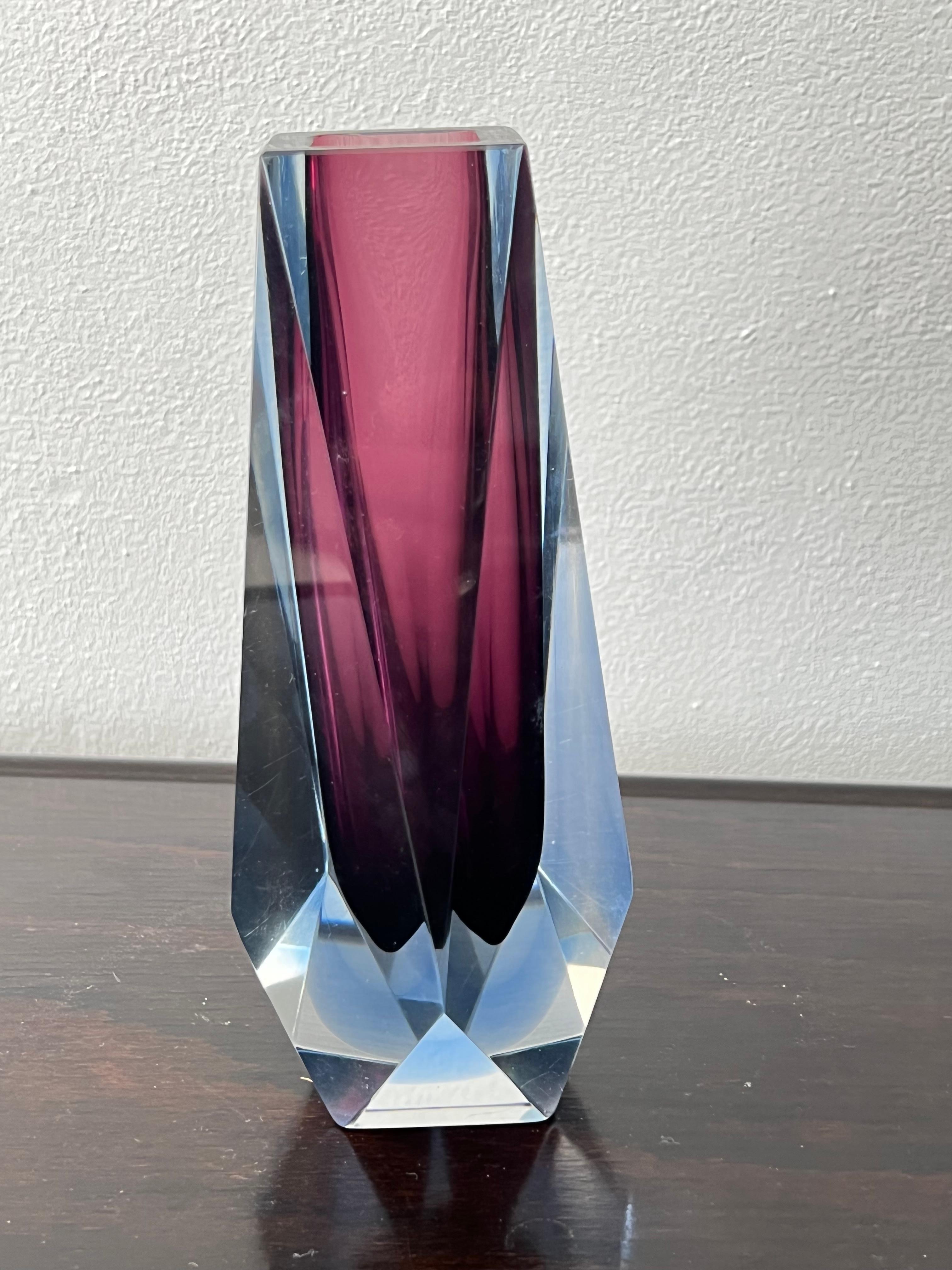 Italian Murano Blown Thick Purple Smoked Vase 1970s In Good Condition In Byron Bay, NSW