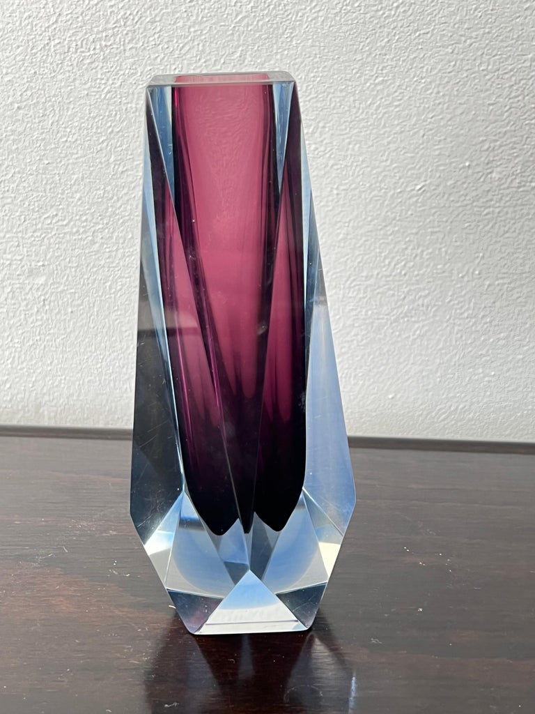 Italian Murano Blown Thick Purple Smoked Vase 1970s In Good Condition For Sale In Byron Bay, NSW