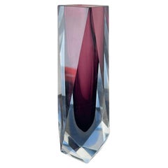 Italian Murano Blown Thick Purple Smoked Vase 1970s