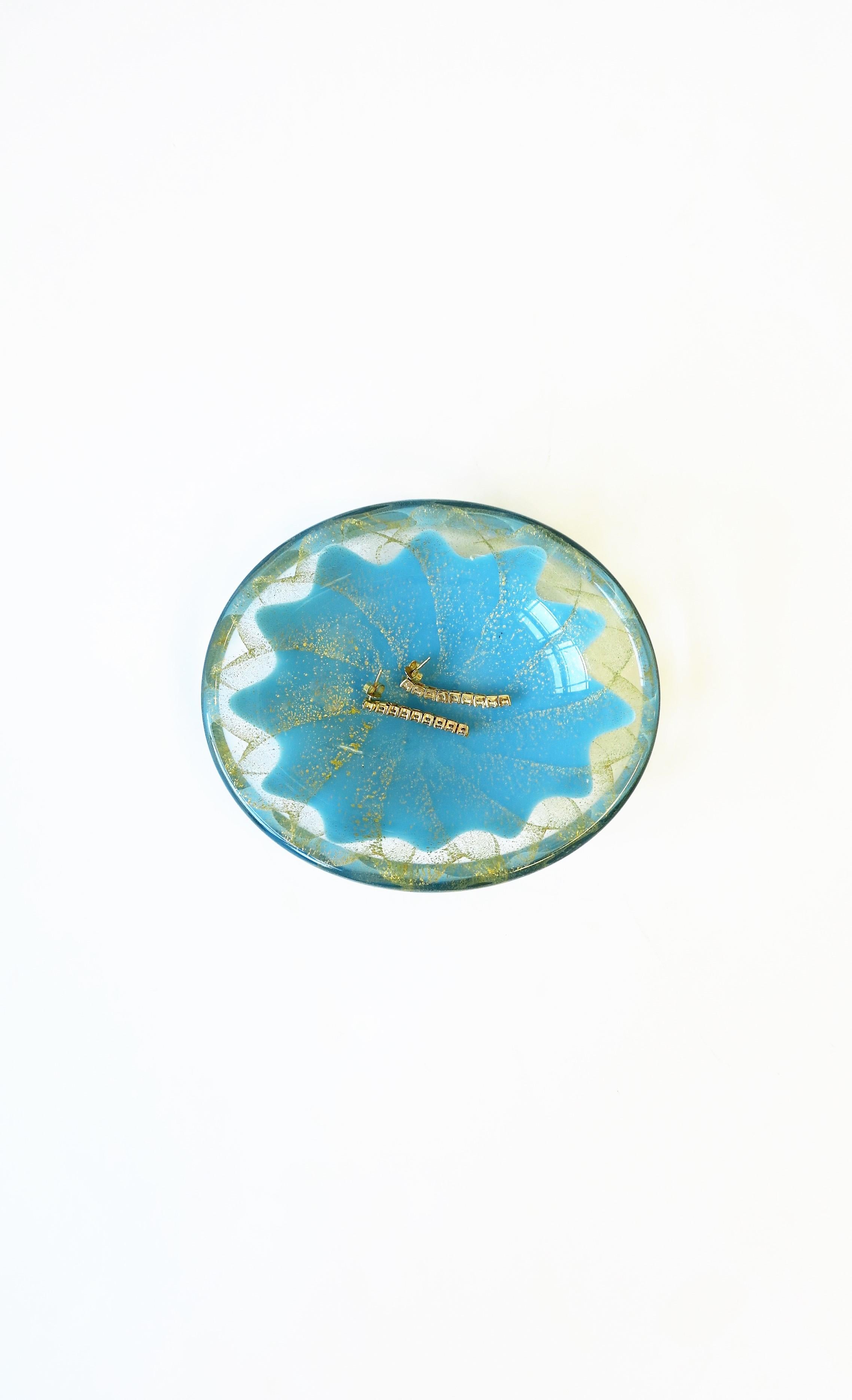 Hand-Crafted Italian Murano Gold and Blue Art Glass Bowl For Sale