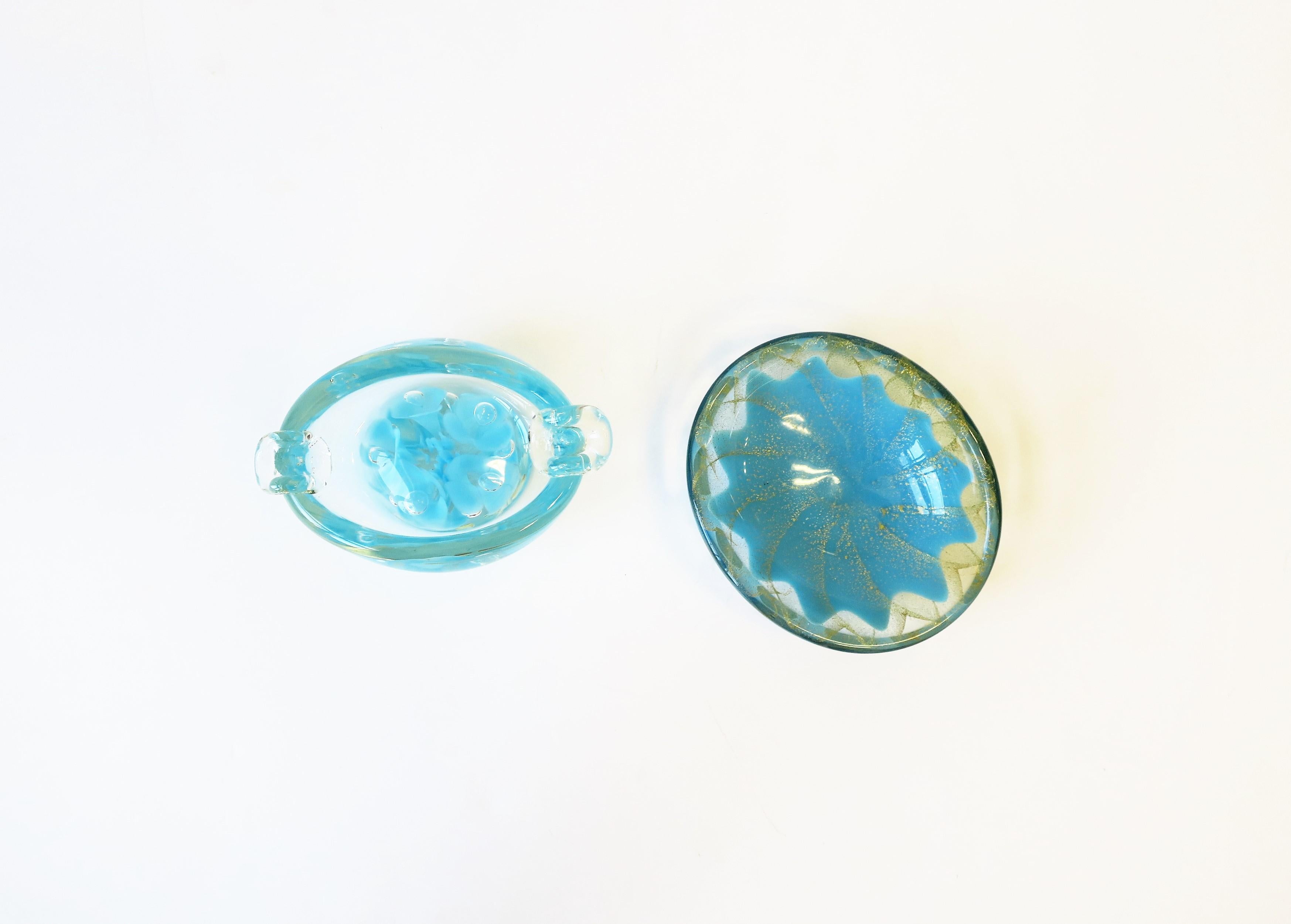 Schale aus italienischem Murano-Kunstglas in Gold und Blau (Handgefertigt) im Angebot