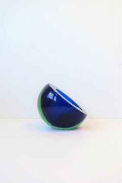 Italienischer Zigarrenaschenbecher aus blauem und grünem Muranoglas