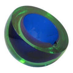 Italian Murano Blue and Green Art Glass Cigar Ashtray