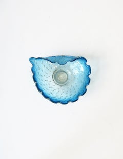 Italian Murano Blue Art Glass Bowl Scalloped Edge
