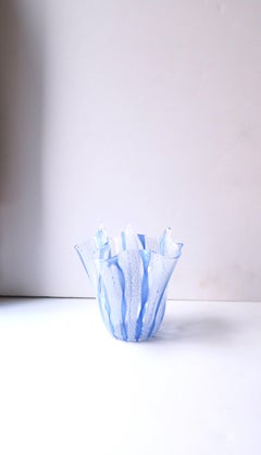 Italian Murano Blue and White Handkerchief Vase after Venini