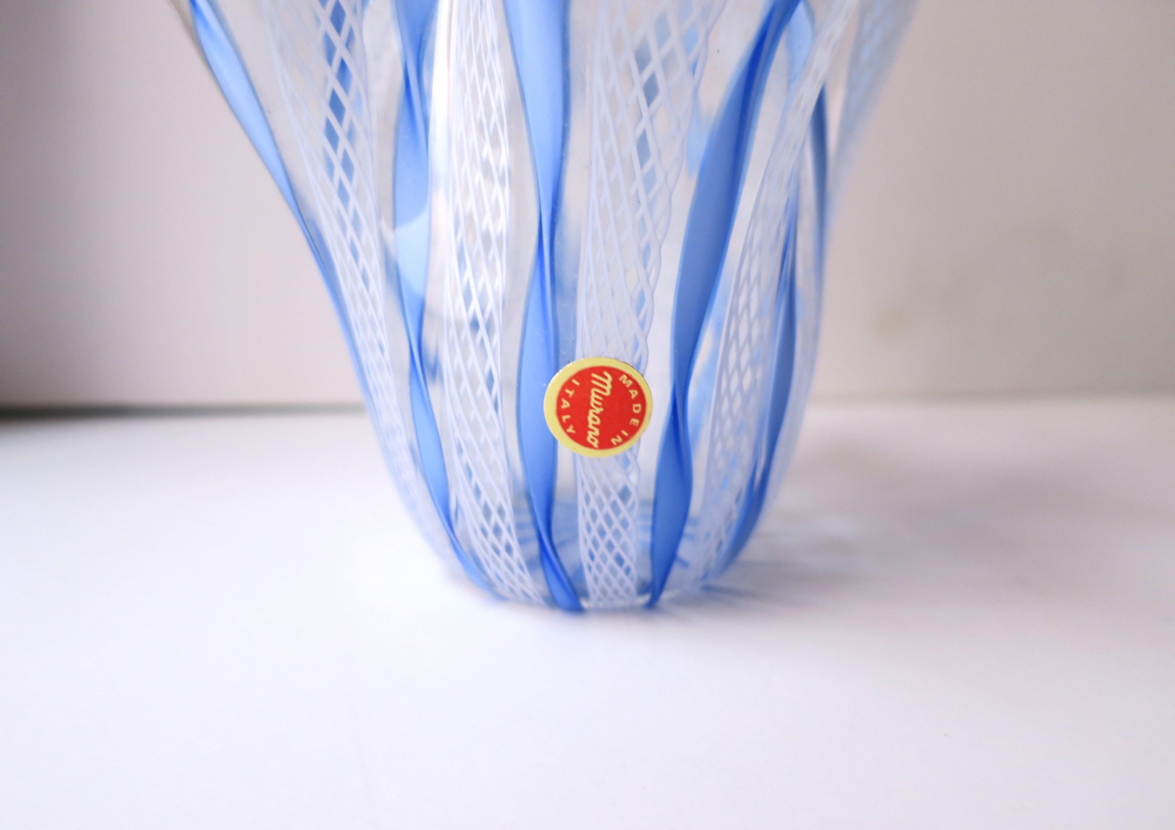 Murano Glass Italian Murano Blue and White Handkerchief Vase after Venini For Sale