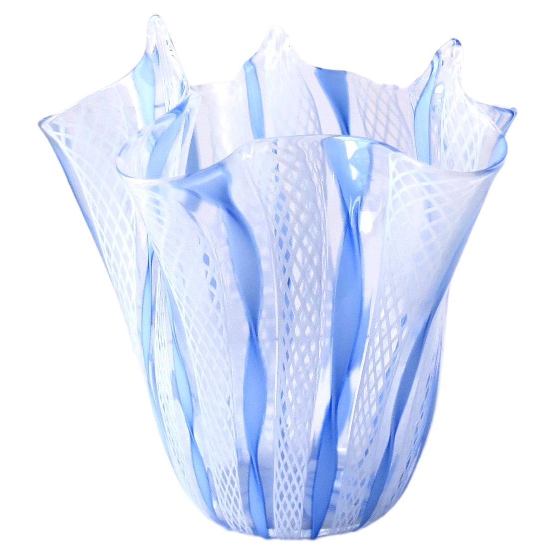 Italian Murano Blue and White Handkerchief Vase after Venini For Sale