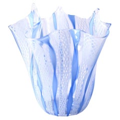 Italian Murano Blue and White Handkerchief Vase after Venini