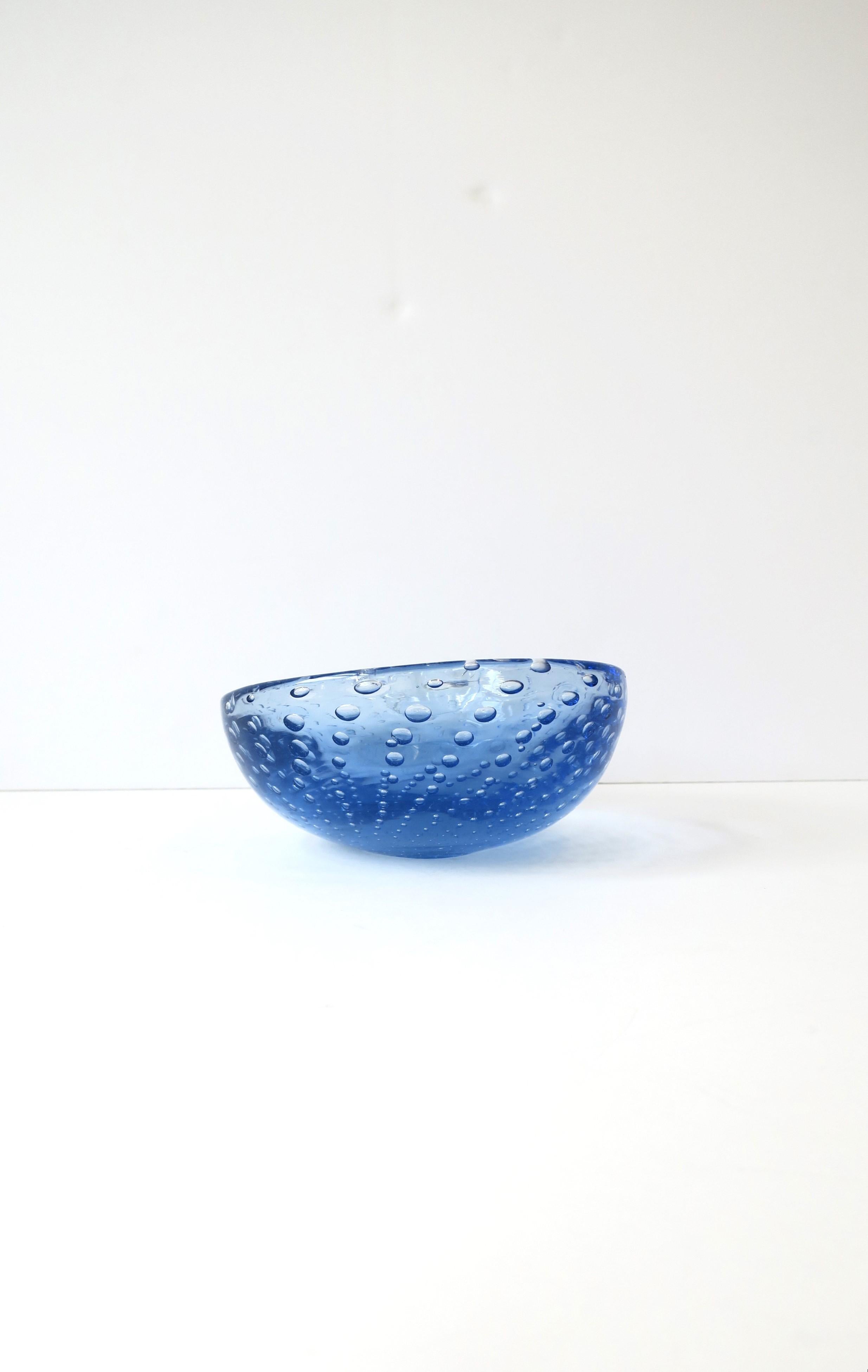 Blown Glass Italian Murano Blue Art Glass Bowl or Ashtray For Sale