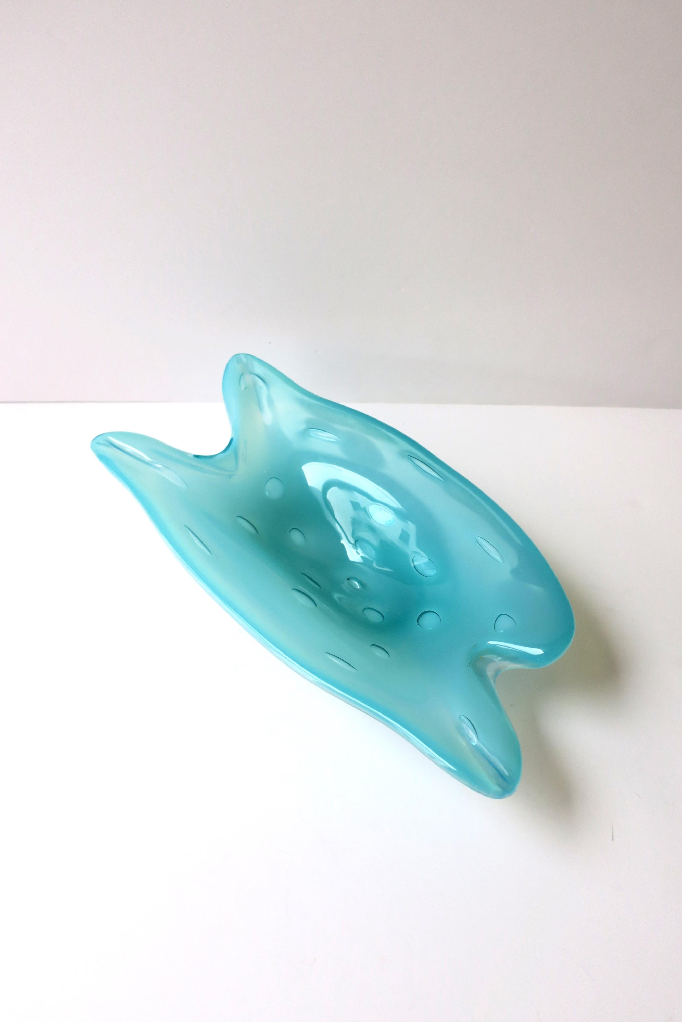 Hand-Crafted Italian Murano Blue Art Glass Bowl with Big Bubble Design Barovier et Toso For Sale