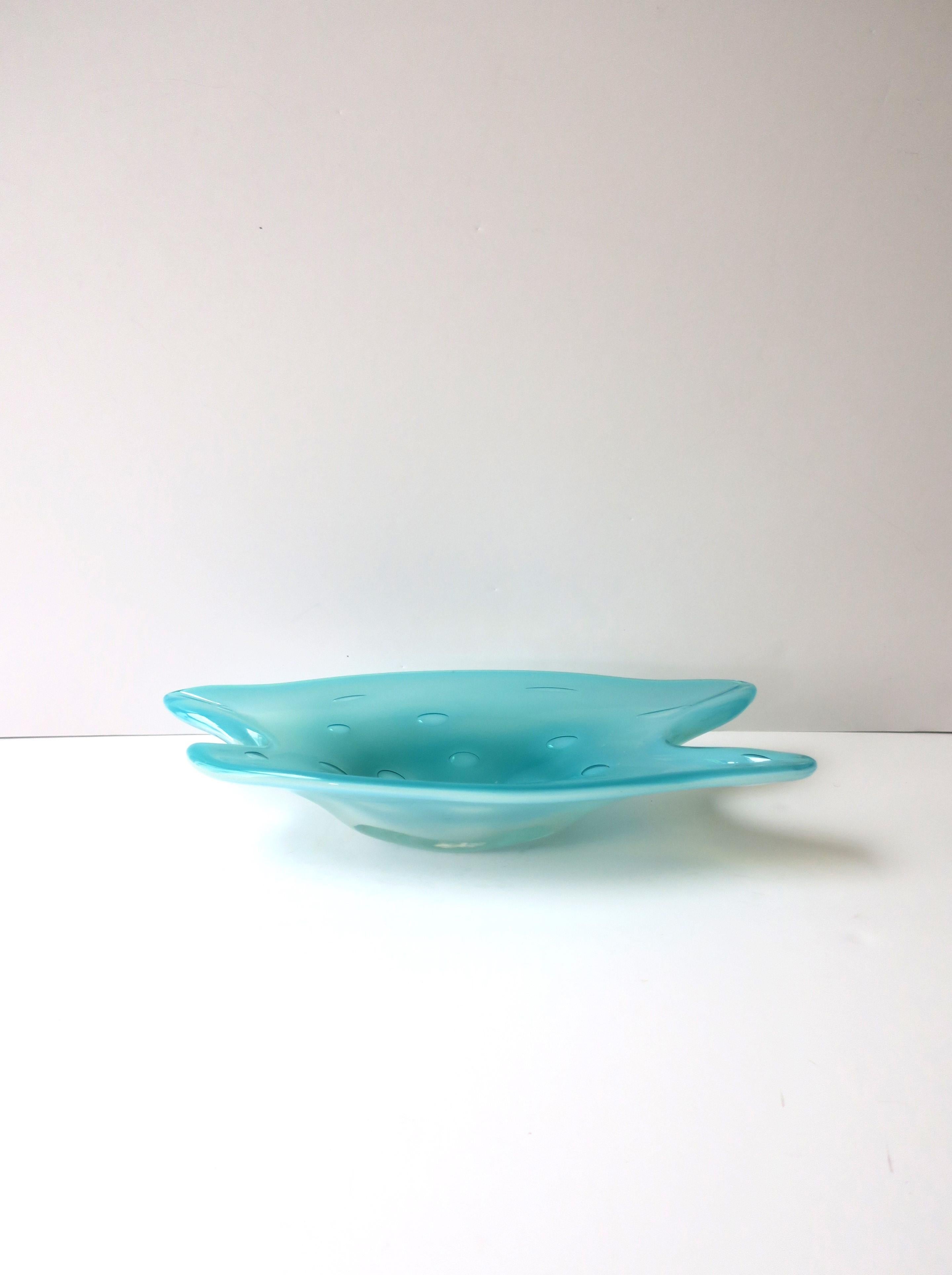 20th Century Italian Murano Blue Art Glass Bowl with Big Bubble Design Barovier et Toso For Sale
