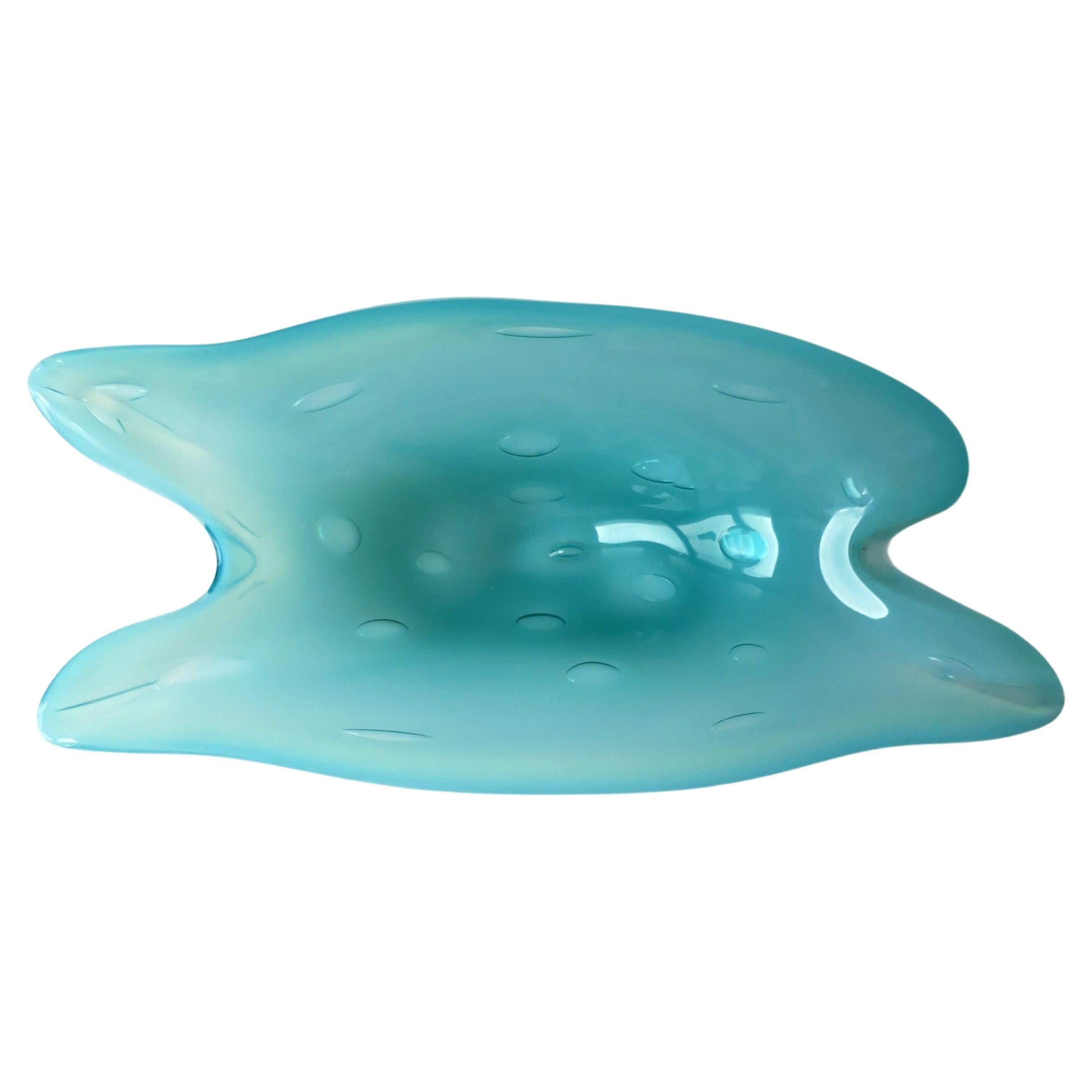 Italian Murano Blue Art Glass Bowl with Big Bubble Design Barovier et Toso