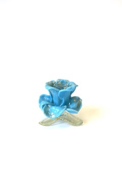 Italian Murano Blue Art Glass Candlestick Holder Flower, circa 1960s
