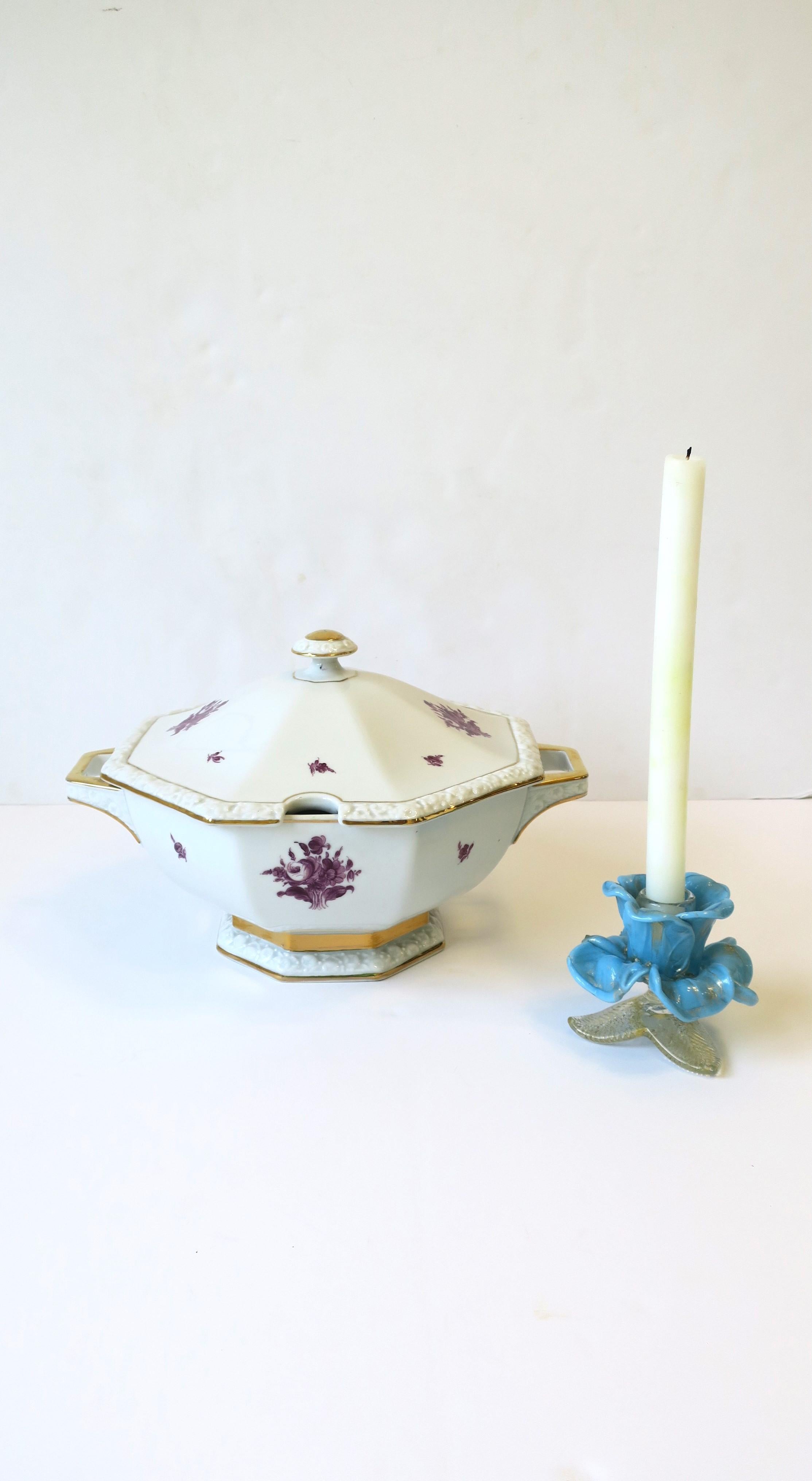 Italian Murano Blue Art Glass Flower Candlestick Holder, circa 1960s In Good Condition For Sale In New York, NY