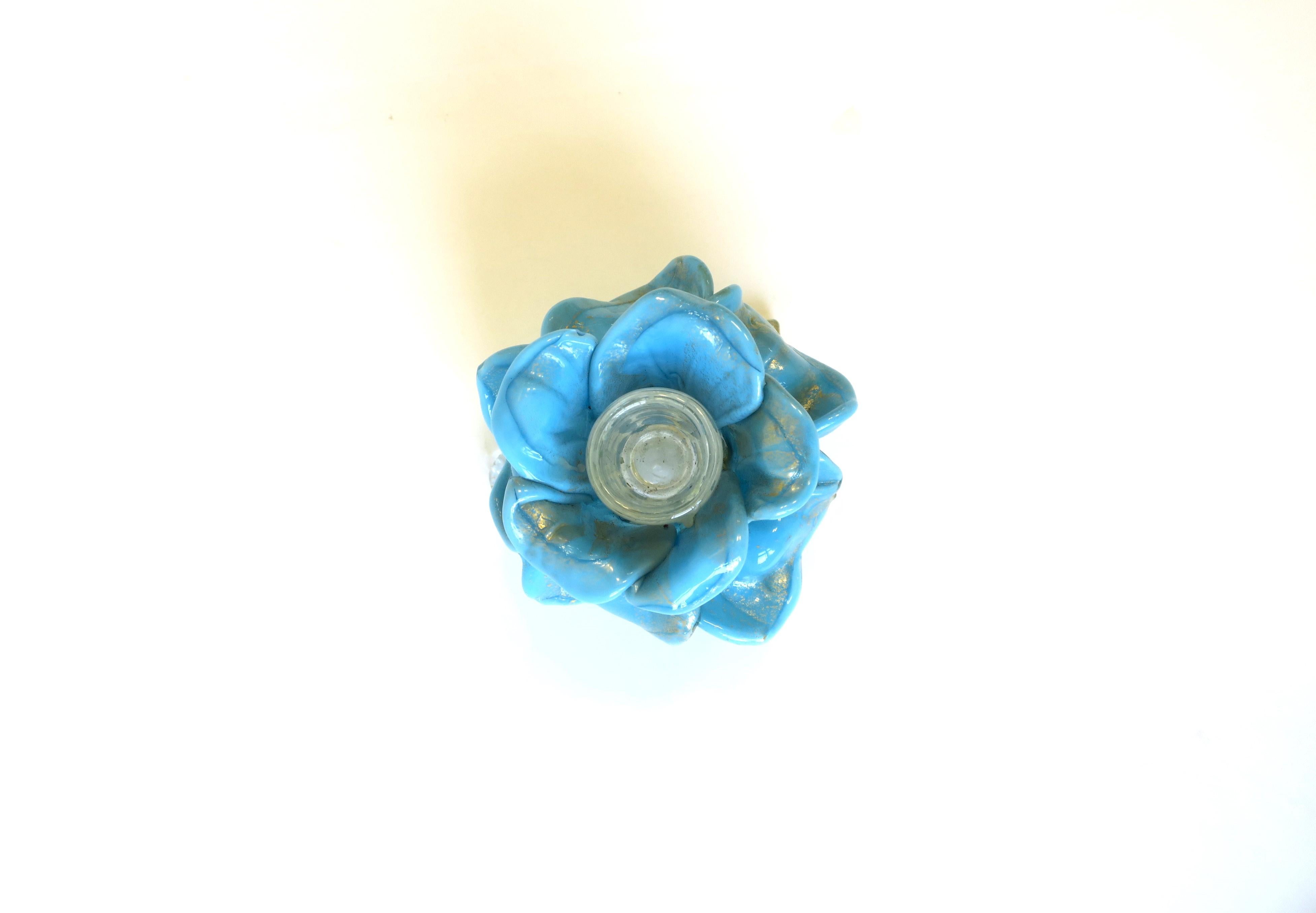 20th Century Italian Murano Blue Art Glass Flower Candlestick Holder, circa 1960s For Sale