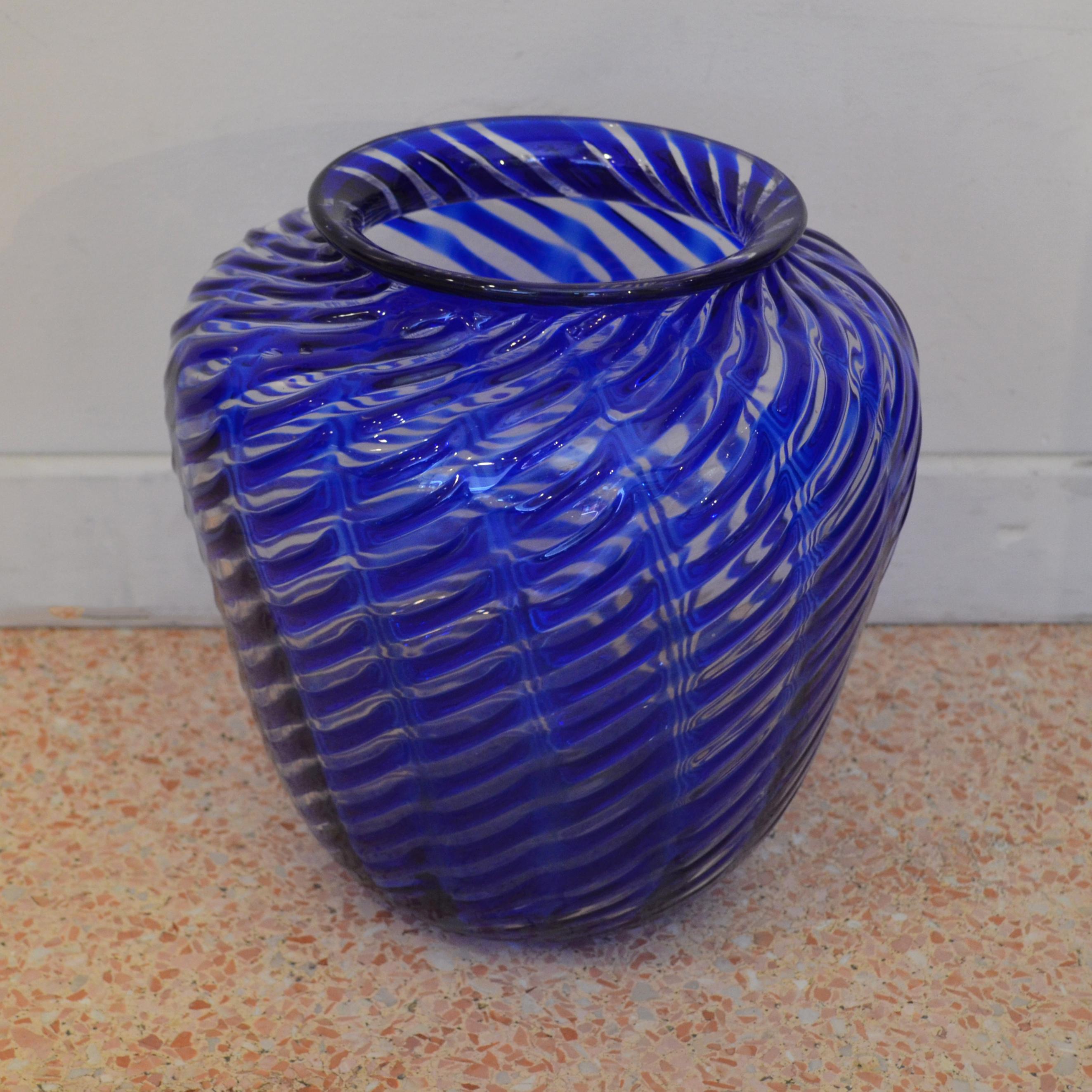 Mid-20th Century Italian Murano Blue Blown Glass Vase, 1930s