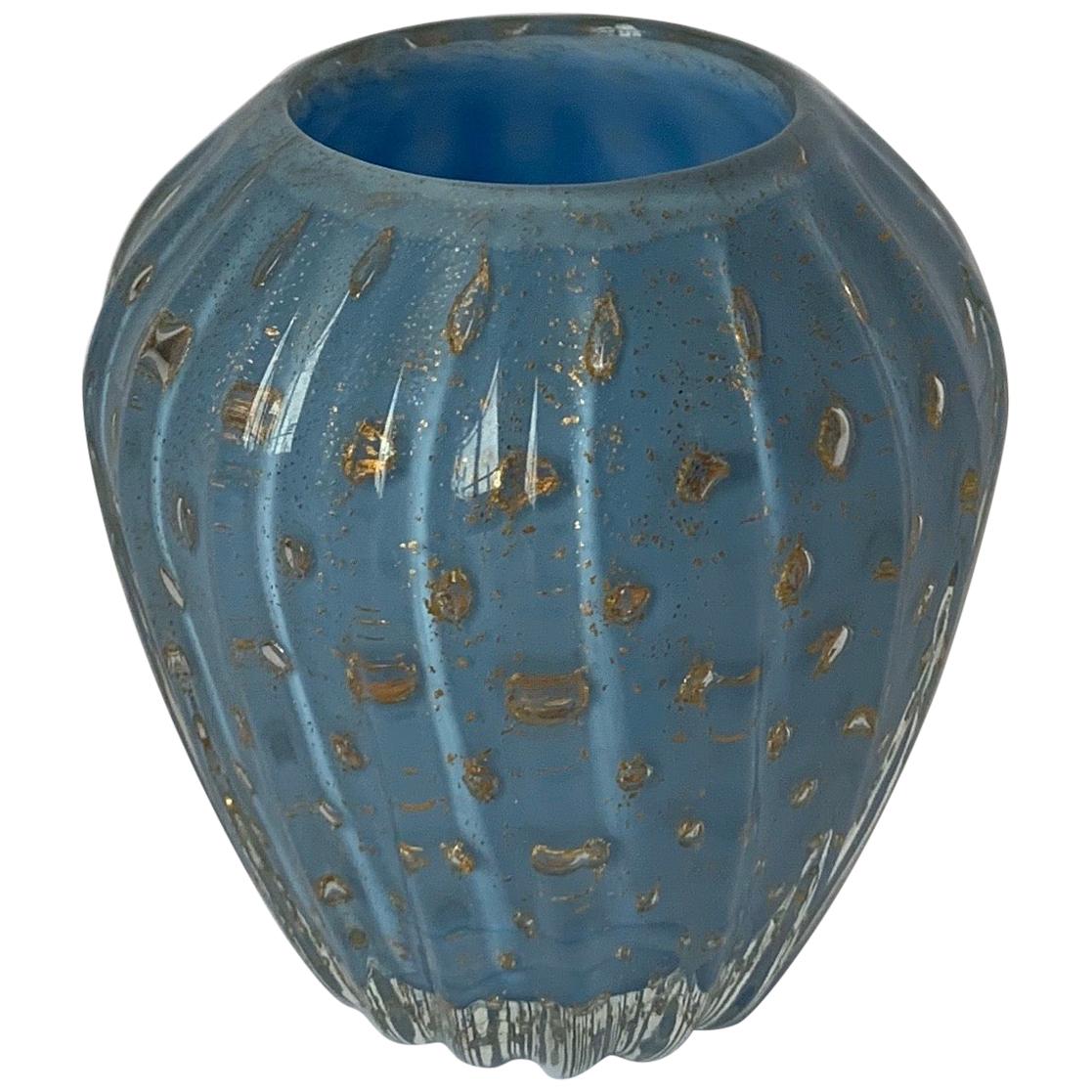 Blaue Murano-Knospenvase, zugeschrieben Barbini