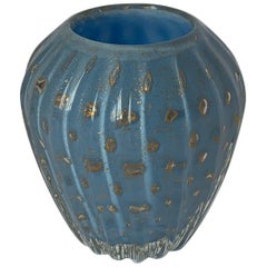 Blaue Murano-Knospenvase, zugeschrieben Barbini