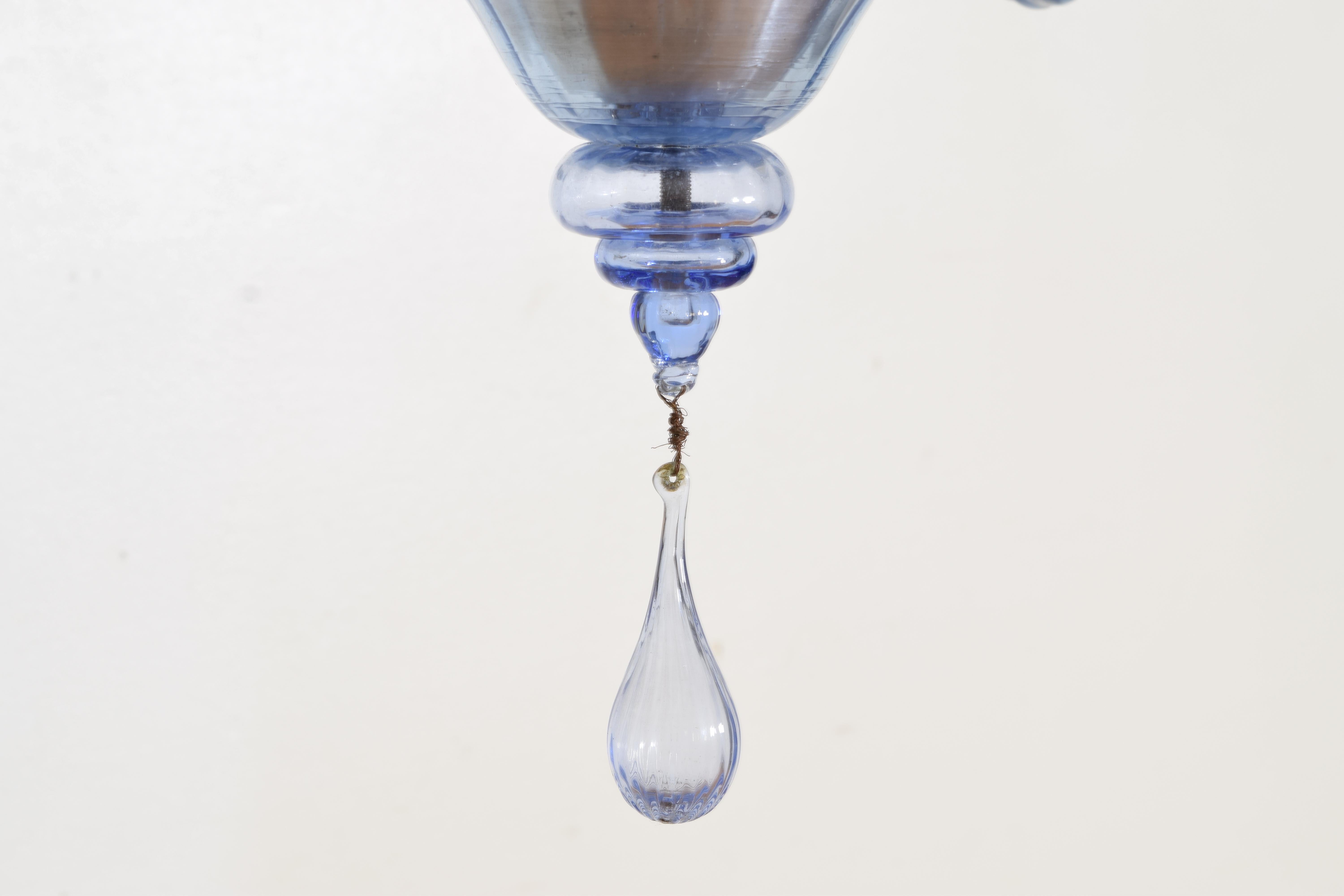Italian, Murano, Blue Glass 6-Light Chandelier, early 20th century For Sale 4