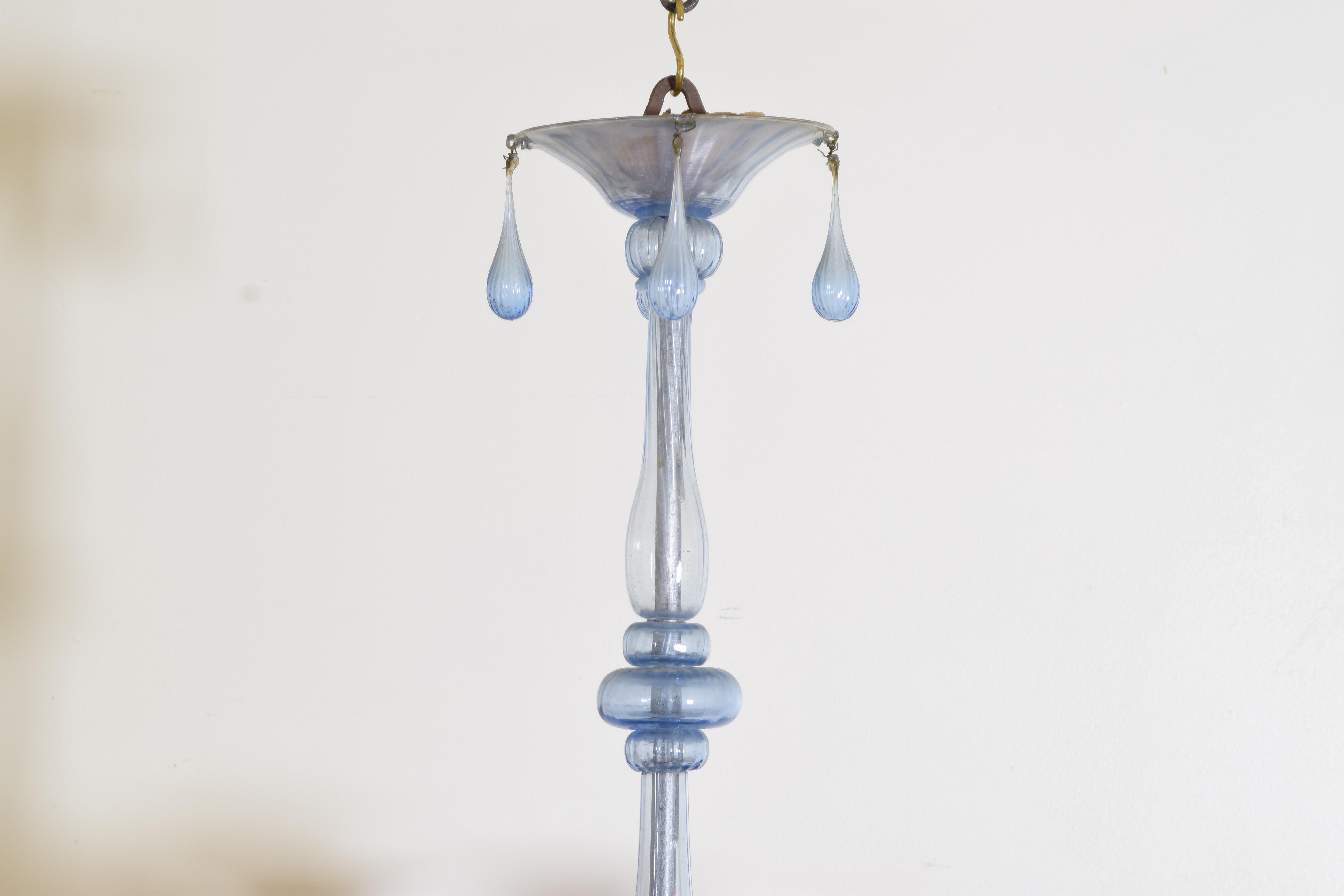 Italian, Murano, Blue Glass 6-Light Chandelier, early 20th century In Good Condition For Sale In Atlanta, GA