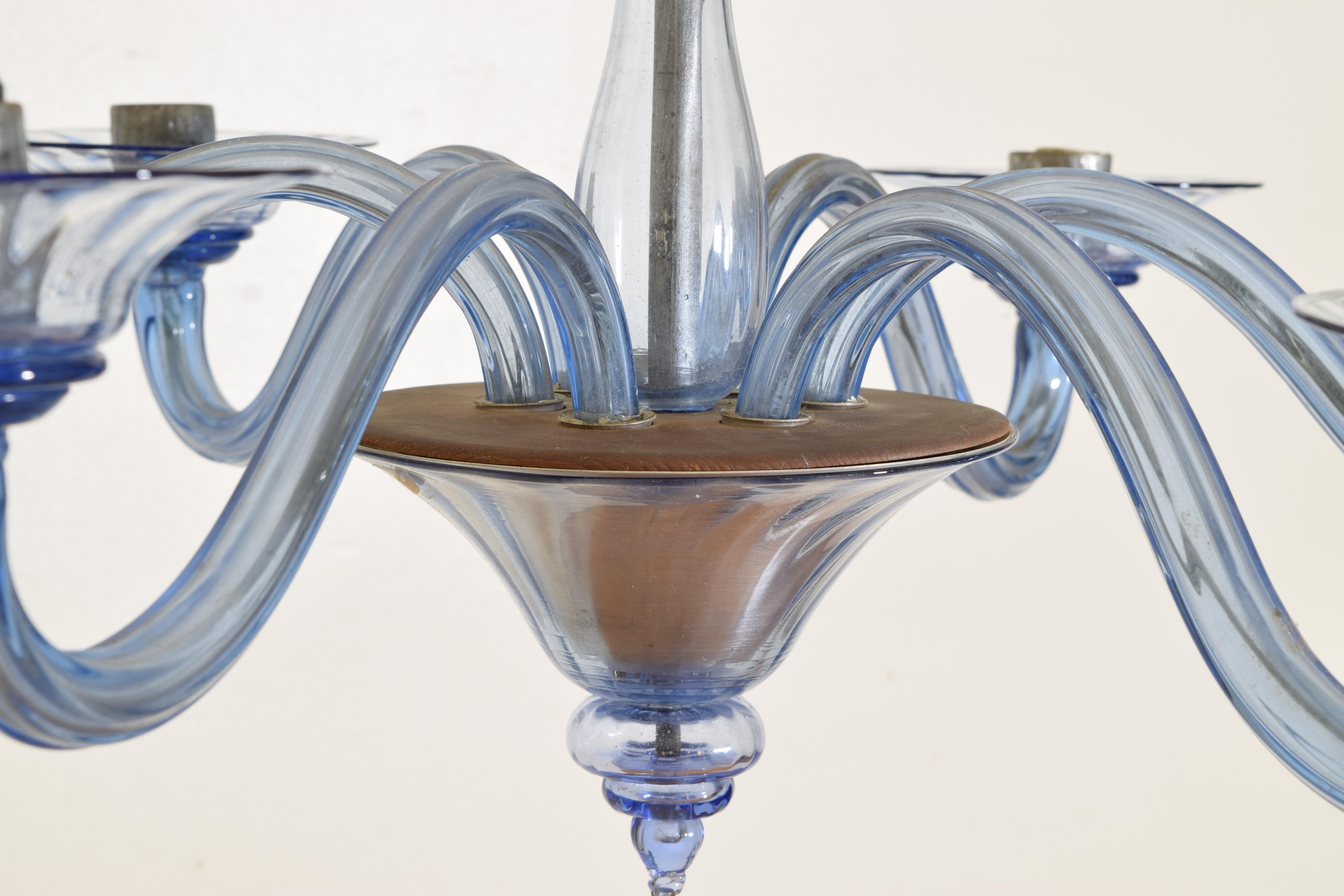 Italian, Murano, Blue Glass 6-Light Chandelier, early 20th century For Sale 2