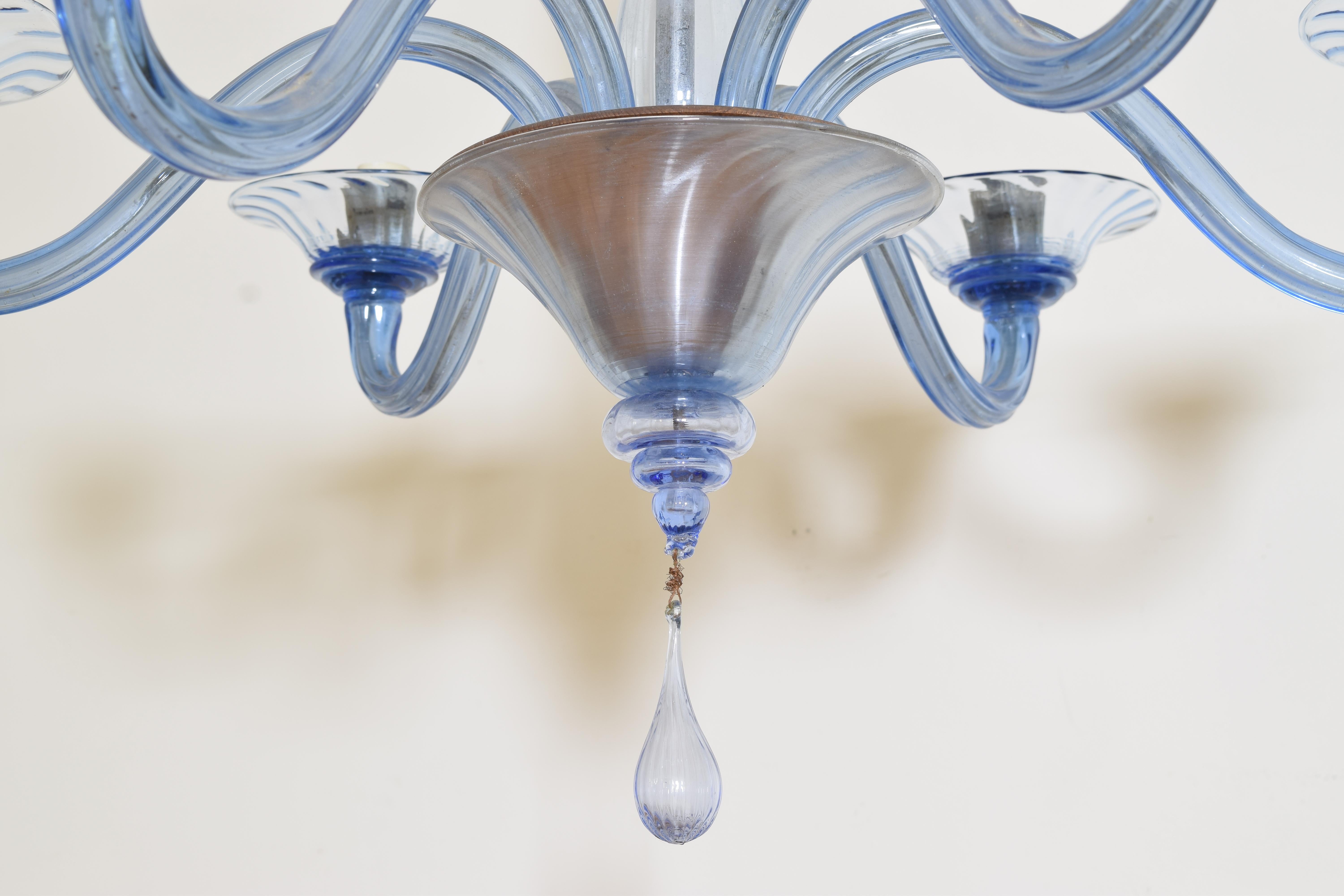 Italian, Murano, Blue Glass 6-Light Chandelier, early 20th century For Sale 3