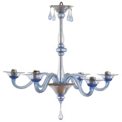 Antique Italian, Murano, Blue Glass 6-Light Chandelier, early 20th century