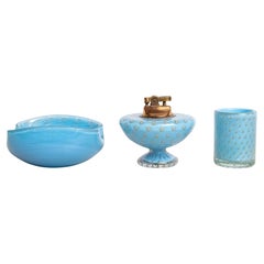 Italian Murano Blue Glass Smoking Set