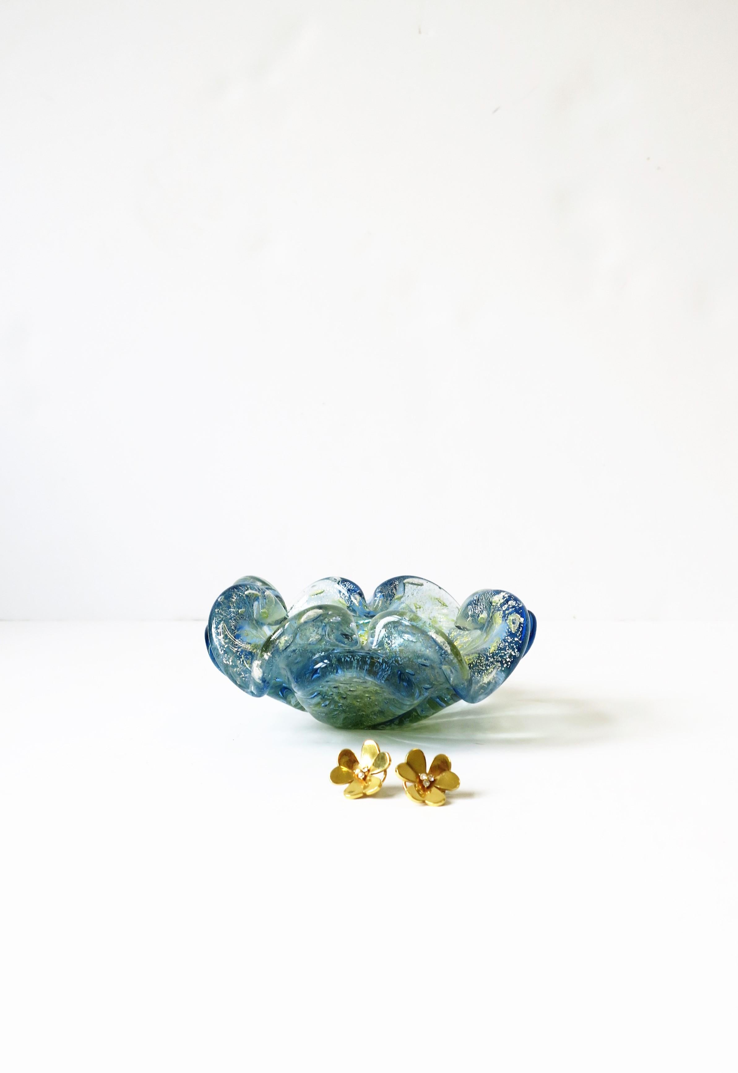 Italian Murano Blue Gold and Silver Art Glass Bowl 4