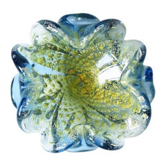 Italian Murano Blue Gold and Silver Art Glass Bowl